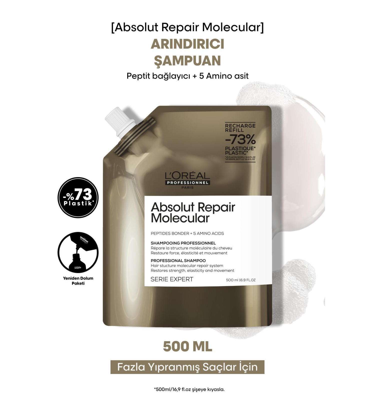 L'oreal Professionnel Absolut Repair Molecular Purifying Refill Shampoo for All Damaged Hair 500ml