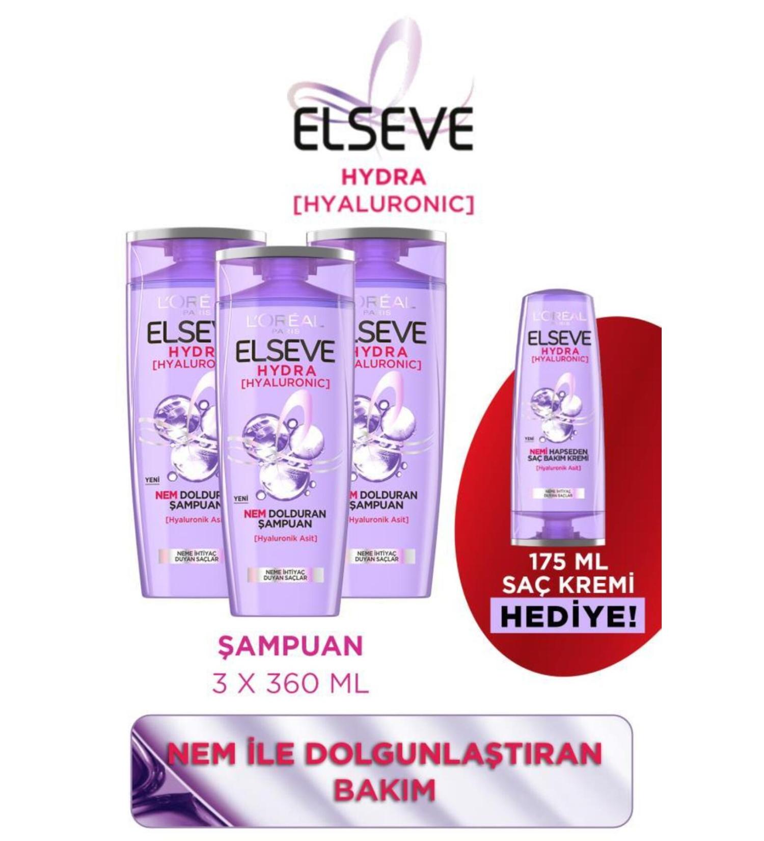 Elseve 3-pack 360ml Hydra Hyaluronic Shampoo + 175ml Conditioner Set - Buy Online on GoSupps.com
