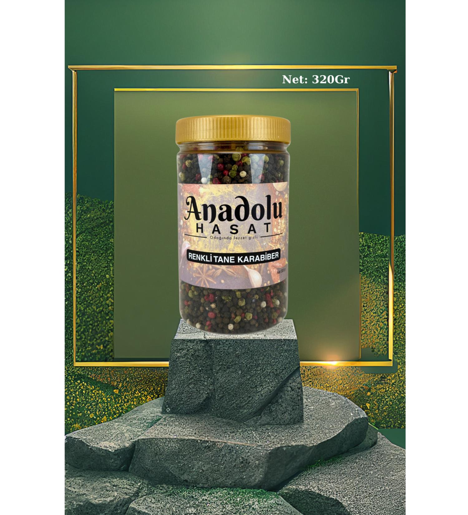 ANATOLIAN HASAT Colored Black Pepper Net: 320Gr- Jar