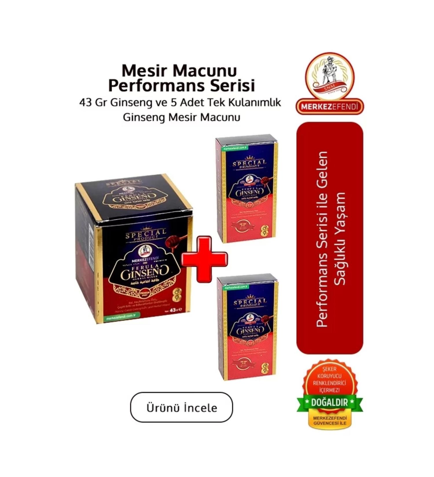 Merkez Efendi Mesir Paste Performance Series 43 Gr Ginseng and 5 Disposable Ferula Mesir Paste - Buy Online on GoSupps.com