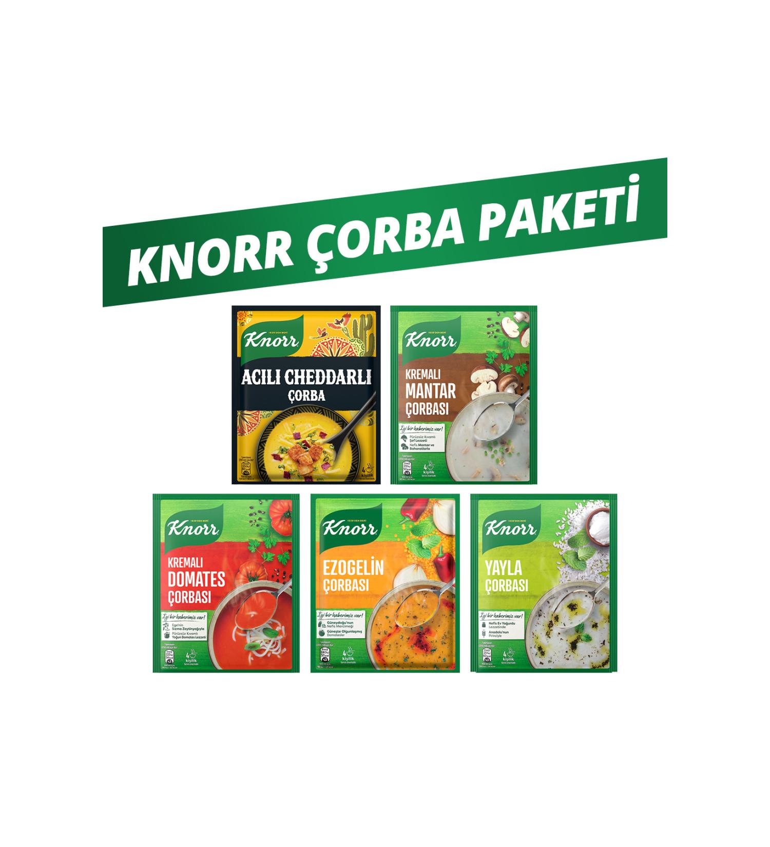 Knorr Spicy Cheddar Soup 74g + Ezogelin 74g + Kr Tomato 69g + Yayla 72g + Creamy Mushroom 63g - Buy Online on GoSupps.com