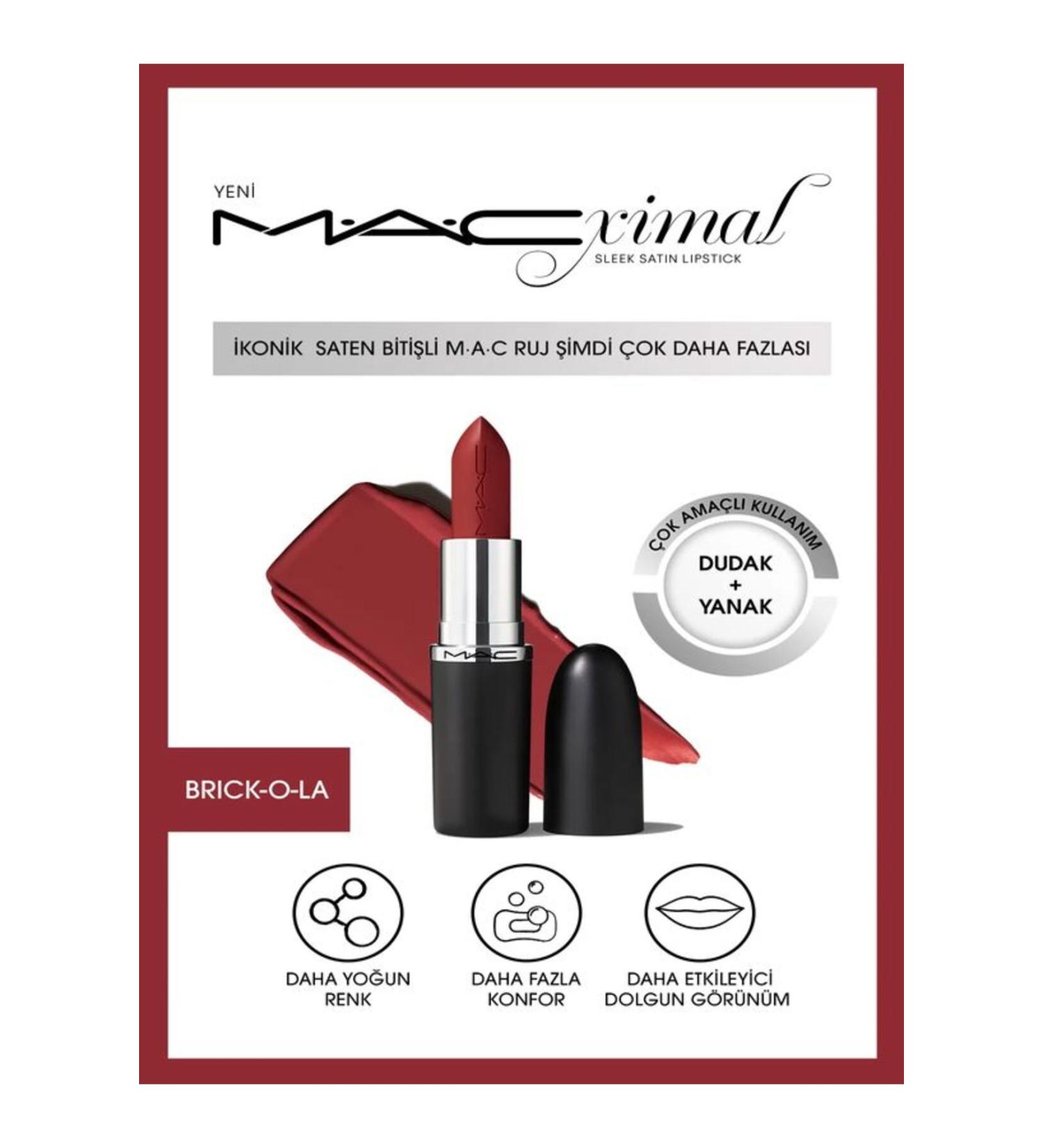 Mac MACximal Sleek Satin Lipstick Iconic Satin Finish Lipstick-BRICK-O-LA 3.5GM - Buy Online on GoSupps.com