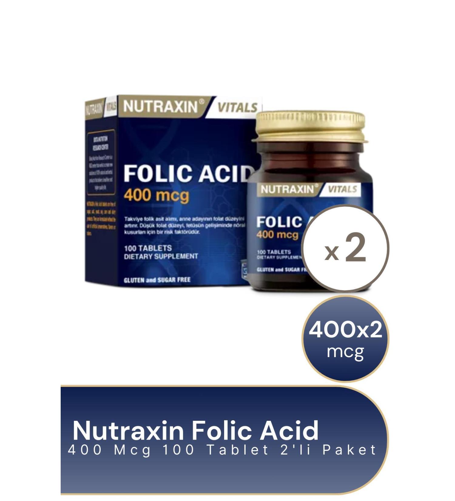 Nutraxin Folic Acid 100 Tablets X 2 Pieces - Buy Online on GoSupps.com