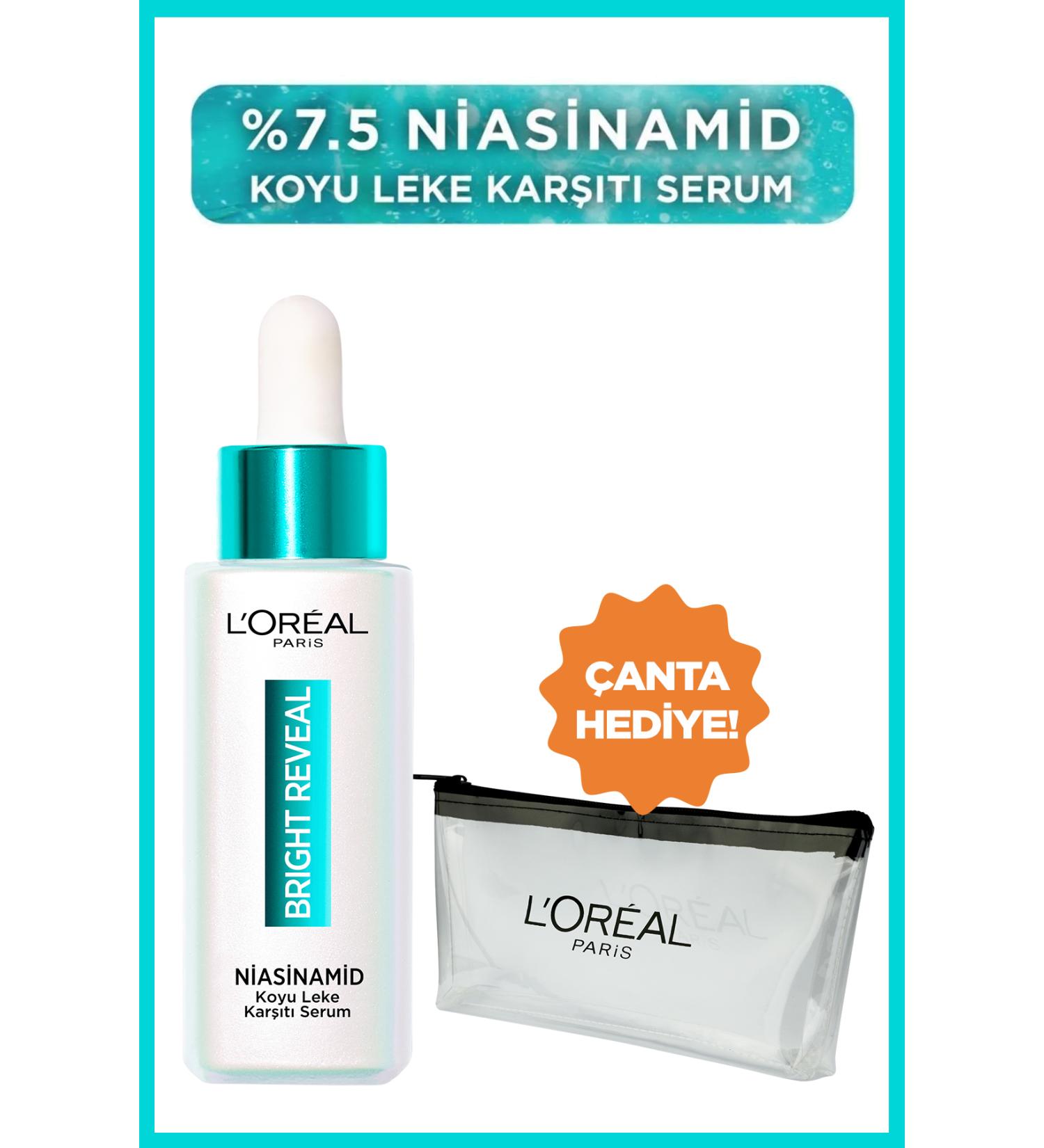 L'Oreal Paris Bright Reveal Dark Spot Anti Serum 7.5% niacinamide 30ml + Loreal Paris Transparent Bag - Buy Online on GoSupps.com