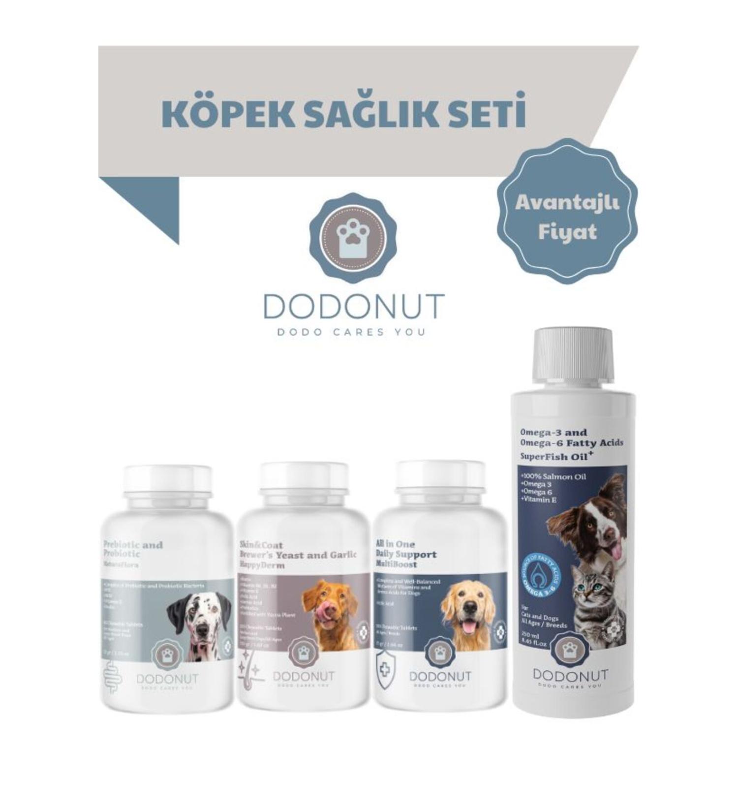 DODONUT Dog Health Set of 4 Probiotic Skin and Fur Health Multivitamin Natural Salmon Oil - Buy Online on GoSupps.com