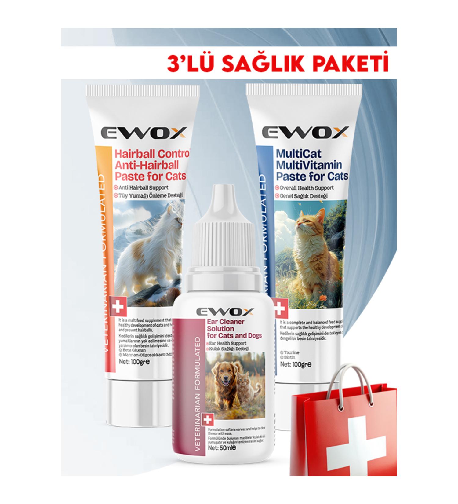 EWOX Cat 3-Pack Health Package (Multivitamin Paste & Malt Paste & Ear Solution)