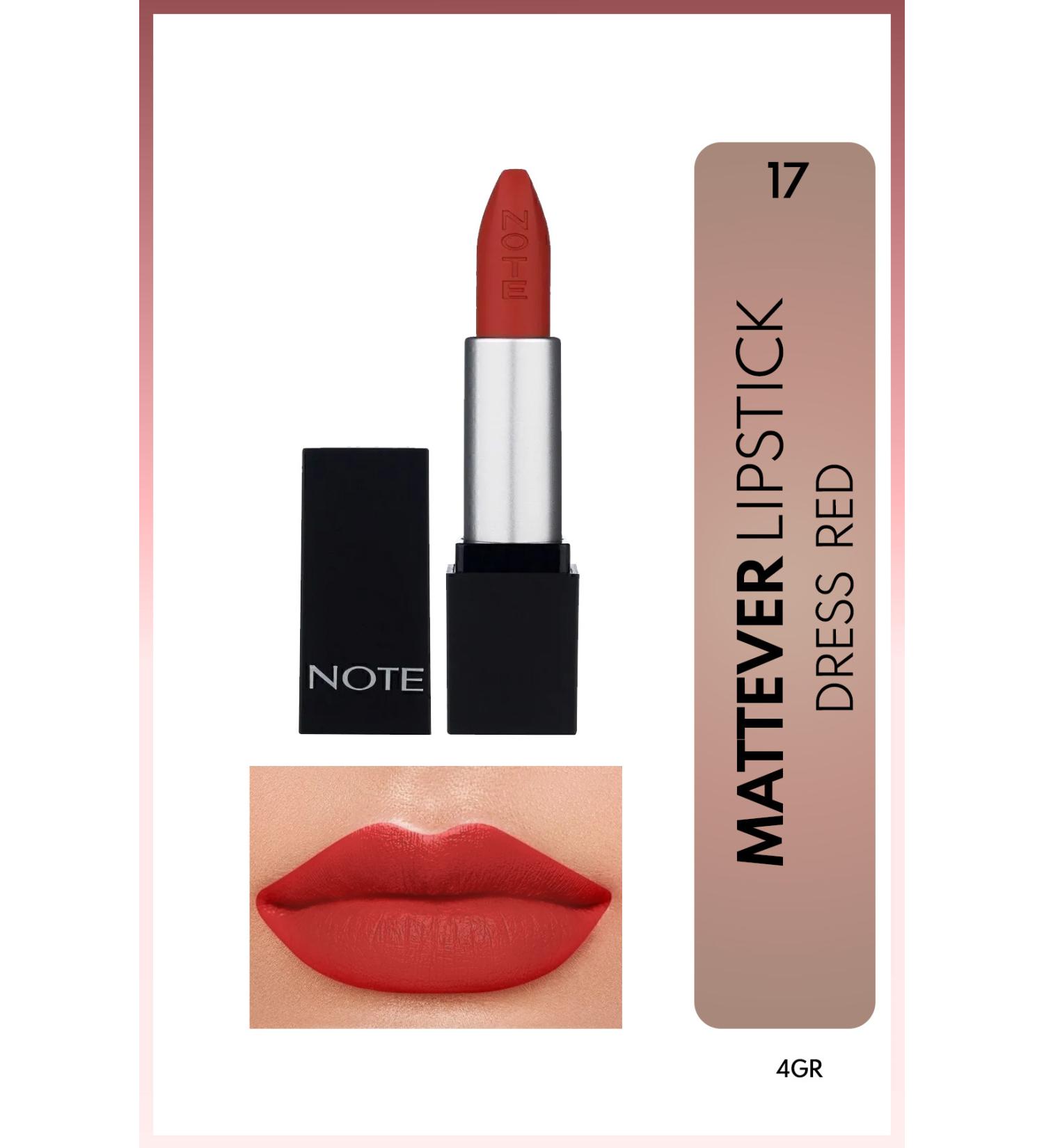 Note Cosmetics Mattever Lipstick Semi-Matte Satin Finish Lipstick 17 Dress Red - Reddish Brown - Buy Online on GoSupps.com