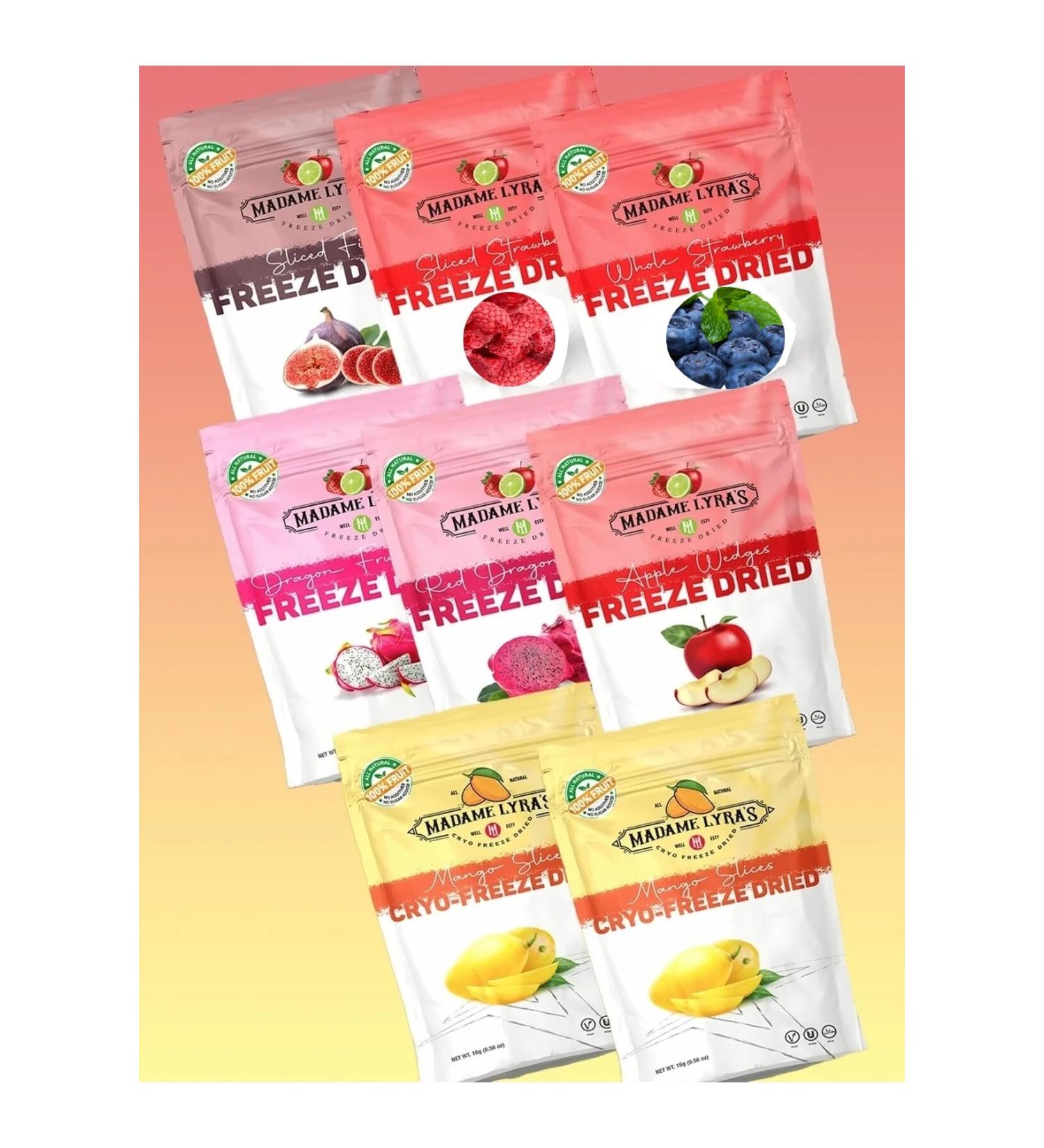 Madame Lyras 8-Piece Box * 16 gr Freeze Dried Fruit Tasting Box Mango Dragon Blueberry Fig Apple Raspberry - Buy Online on GoSupps.com