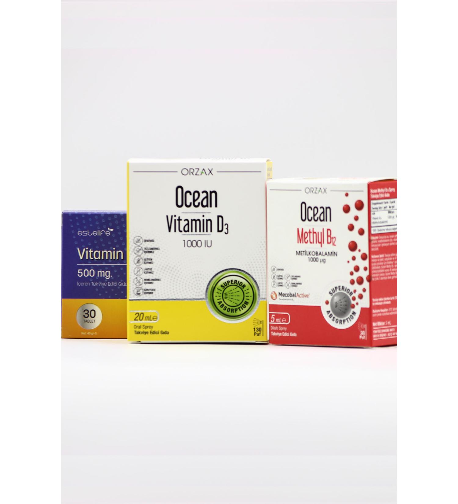Ocean Product Set: Ocean Vitamin D3 & Methyl B12 & Vitamin C Trio