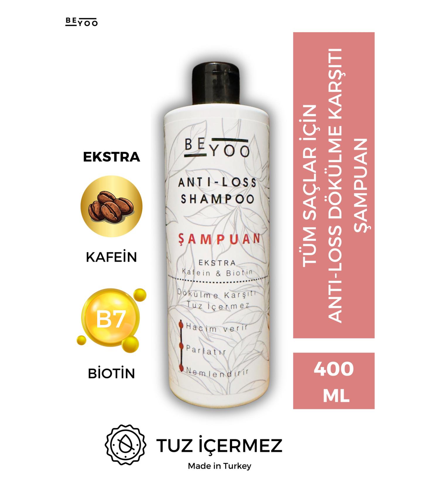 Beyoo Premium Salt-Free Shampoo Against Hair Loss with Caffeine & Biotin 400ml - All Hair Types - Buy Online on GoSupps.com