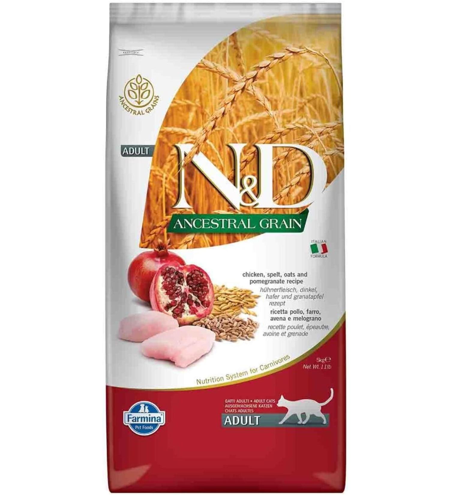 Aquanic ND Ancestral Grain Dry Cat Food Chicken Boneless Wheat Oats and Pomegranate Adult 5 kg