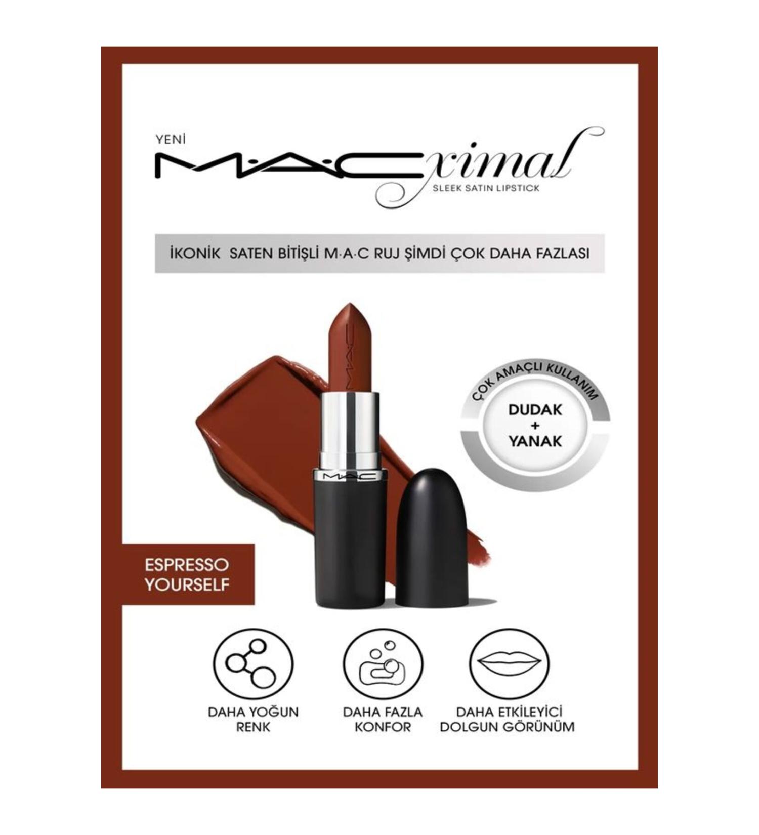 Mac MACximal Sleek Satin Lipstick konik Saten Biti li Ruj-ESPRESSO YOURSELF 3.5GM - Buy Online on GoSupps.com