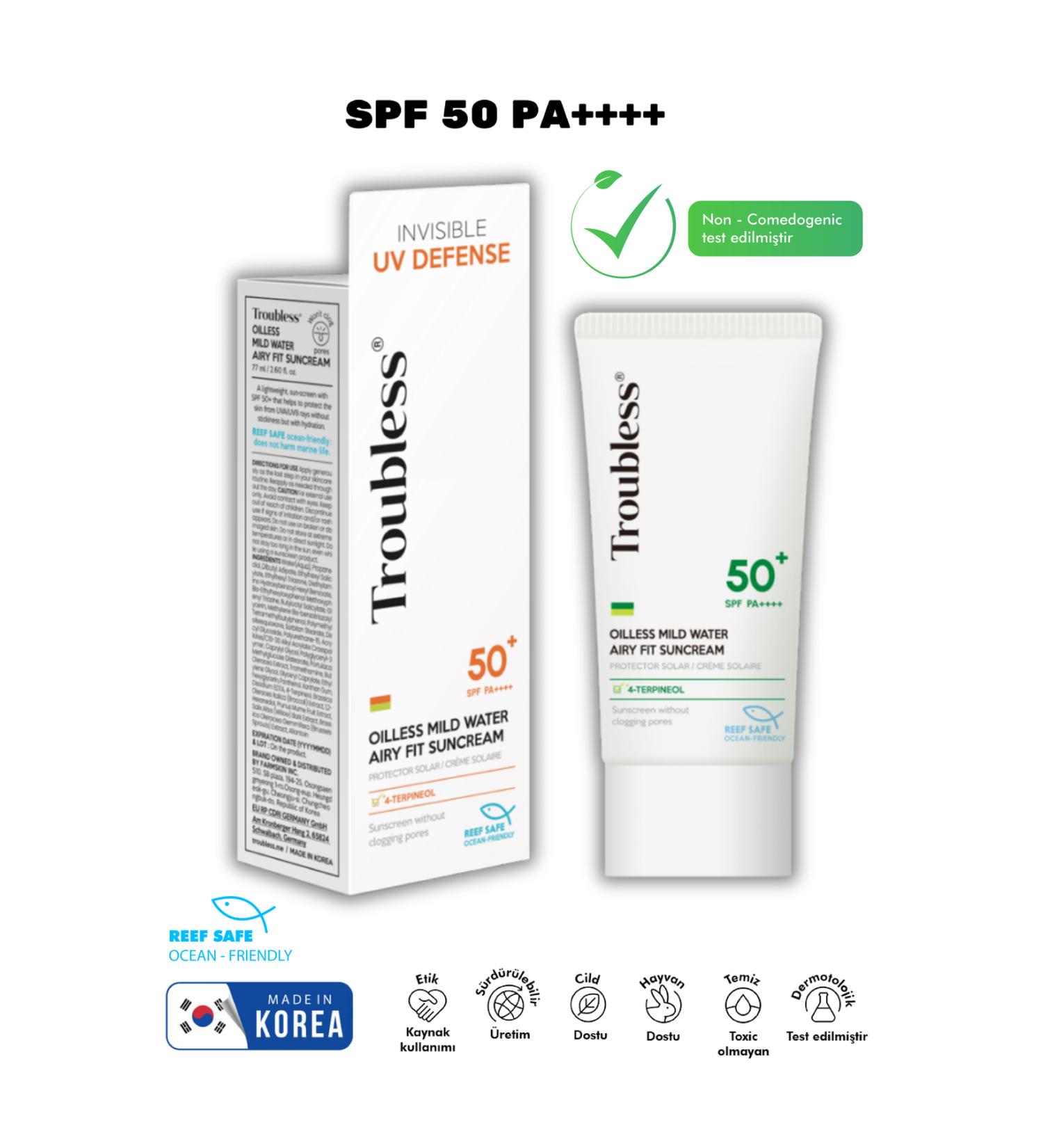 Troubless Oilles Mild Water Airy Fit Suncream Water Based Soothing Sun Cream 77 ml