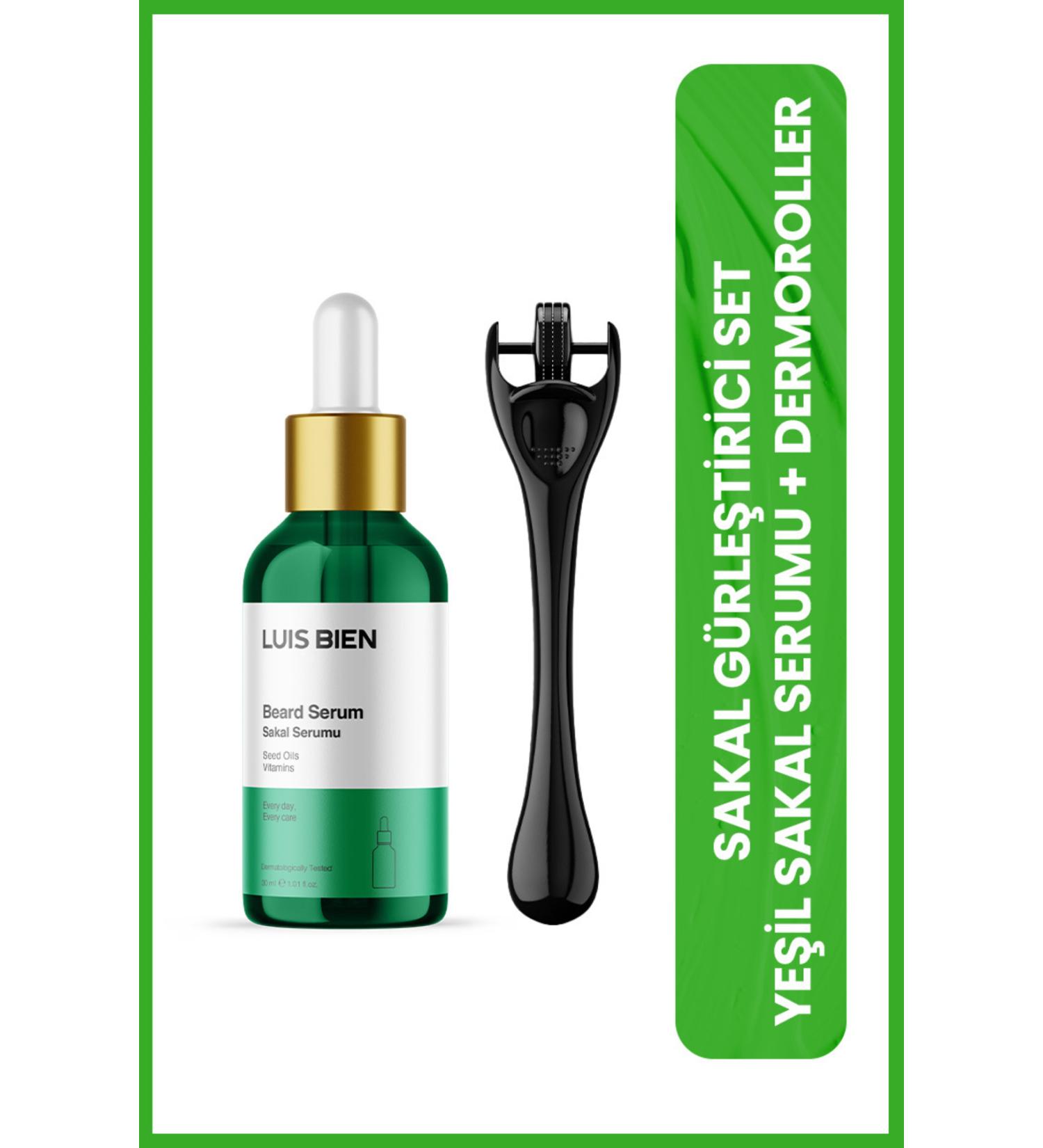 Luis Bien Green Beard Serum + Dermaroller (0.25 mm) Beard Kit | Helps New Beard Formation