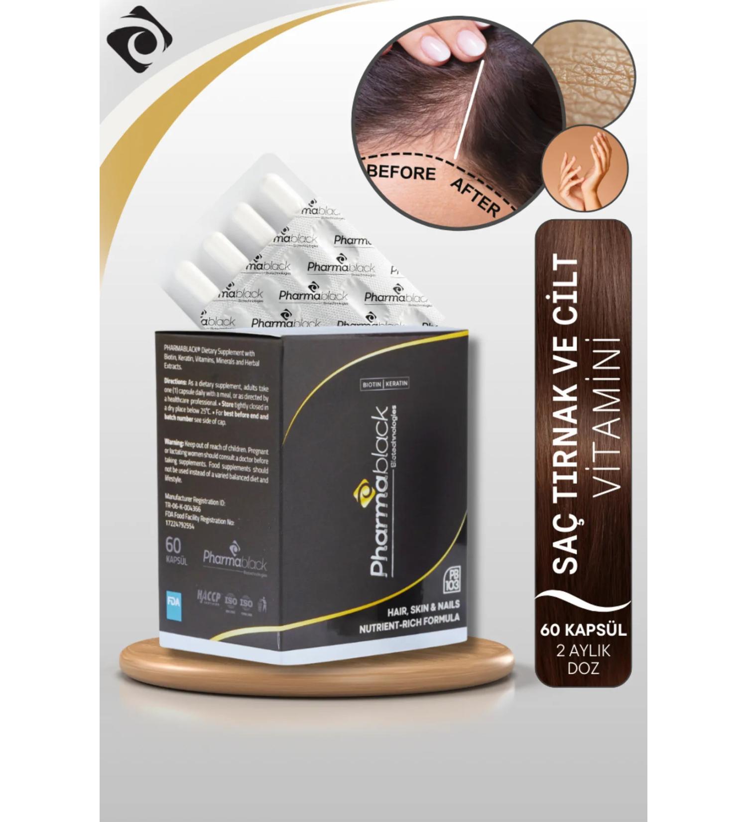 Pharmablack Anti-Hair Loss Biotin & Keratin Vitamin Complex 60 Capsules - 23 Active Ingredients / 2 Month Dosage. - Buy Online on GoSupps.com