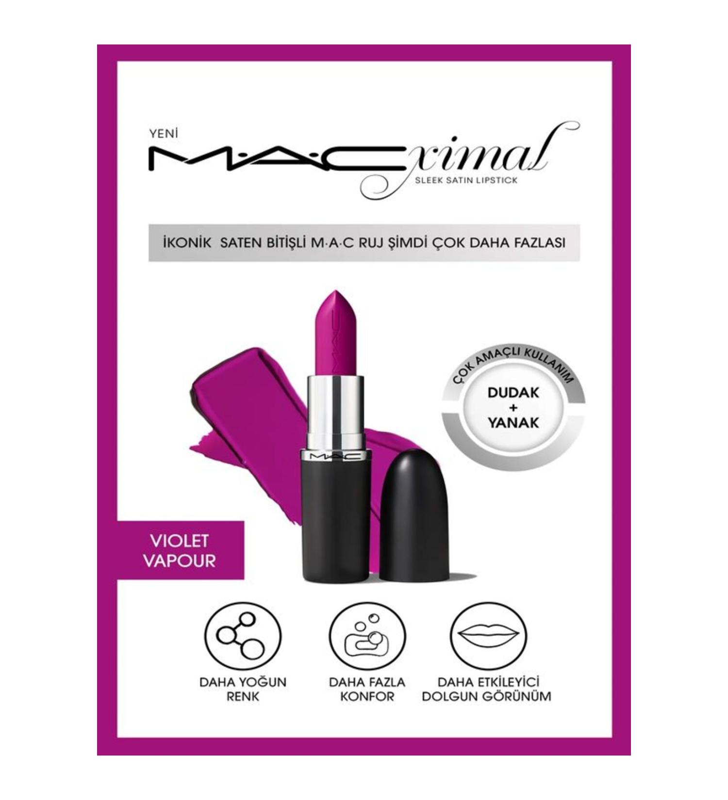 Mac MACximal Sleek Satin Lipstick konik Saten Biti li Ruj-VIOLET VAPOUR 3.5GM