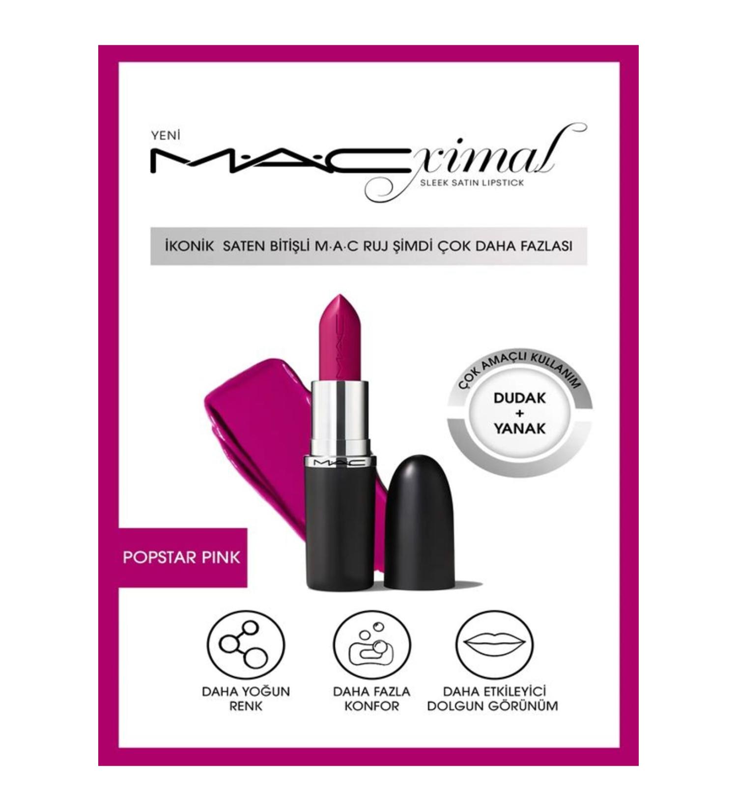 Mac CMACximal Sleek Satin Lipstick konik Saten Biti li Ruj-POPSTAR PINK 3.5GM