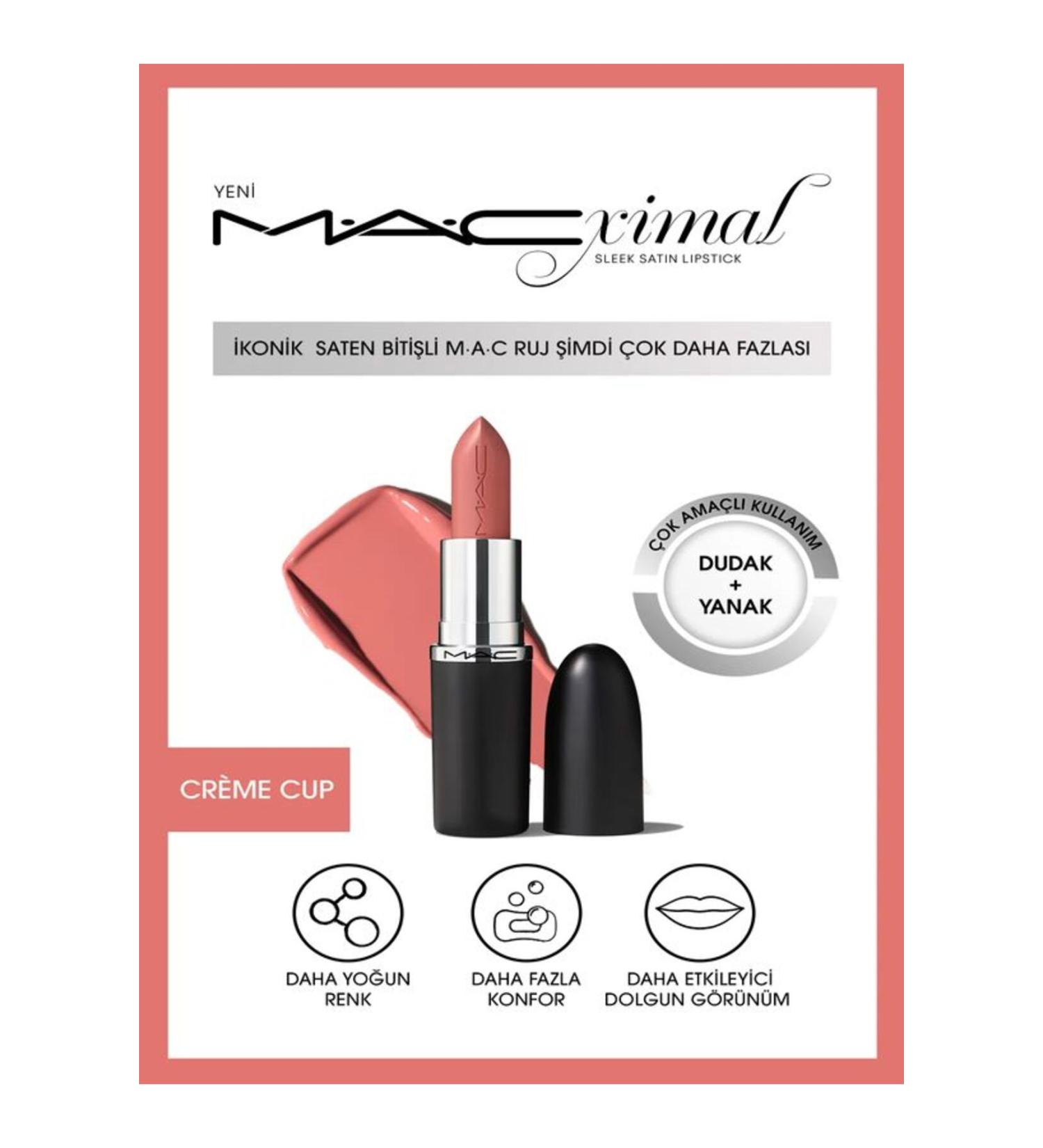 Mac MACximal Sleek Satin Lipstick konik Saten Biti li Ruj-CR ME CUP 3.5GM - Buy Online on GoSupps.com