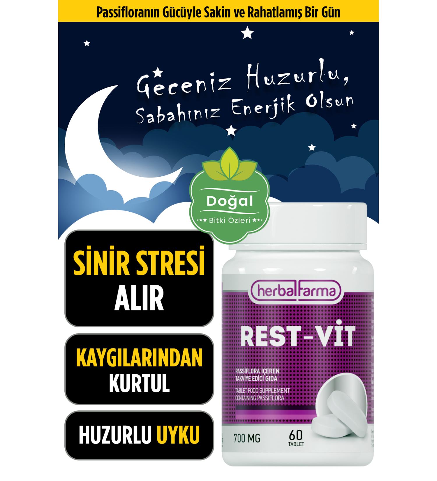 Herbalfarma Stress Reducing and Sleep Quality Improving Natural Supplement - Comfortable Sleep with Passionflower - 60 Tablets - Buy Online on GoSupps.com