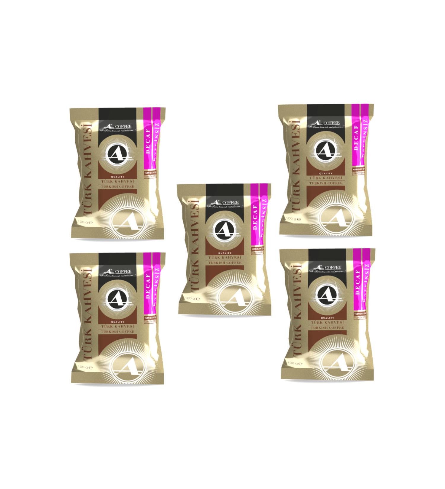 A Coffee Decaffeinated Turkish Coffee BIO Soft Drink 100 gr X 5 Pieces SET OF 5