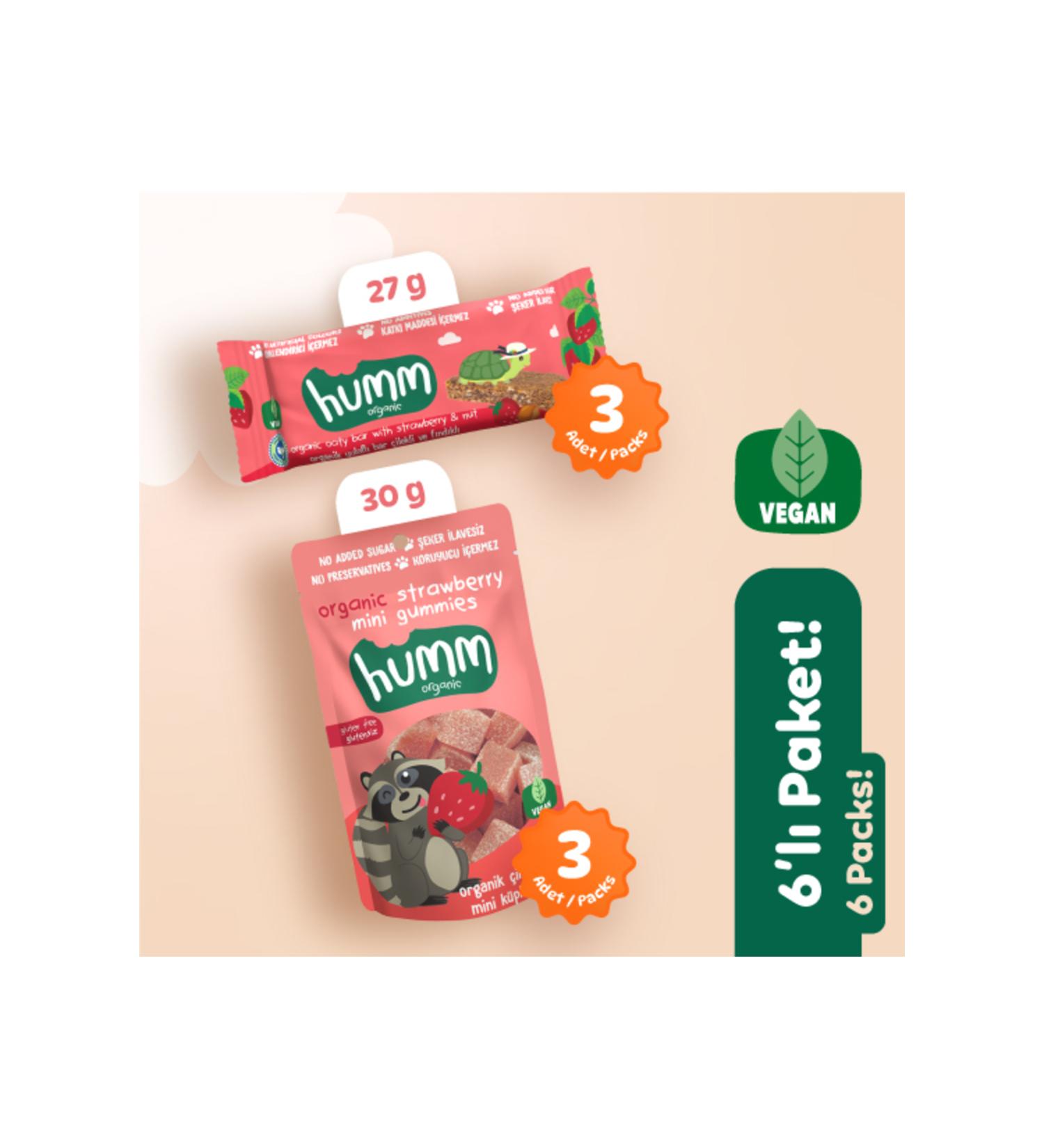 Humm Organic Vegan Strawberry Snack Pack - 6 pieces (2 varieties) - Buy Online on GoSupps.com