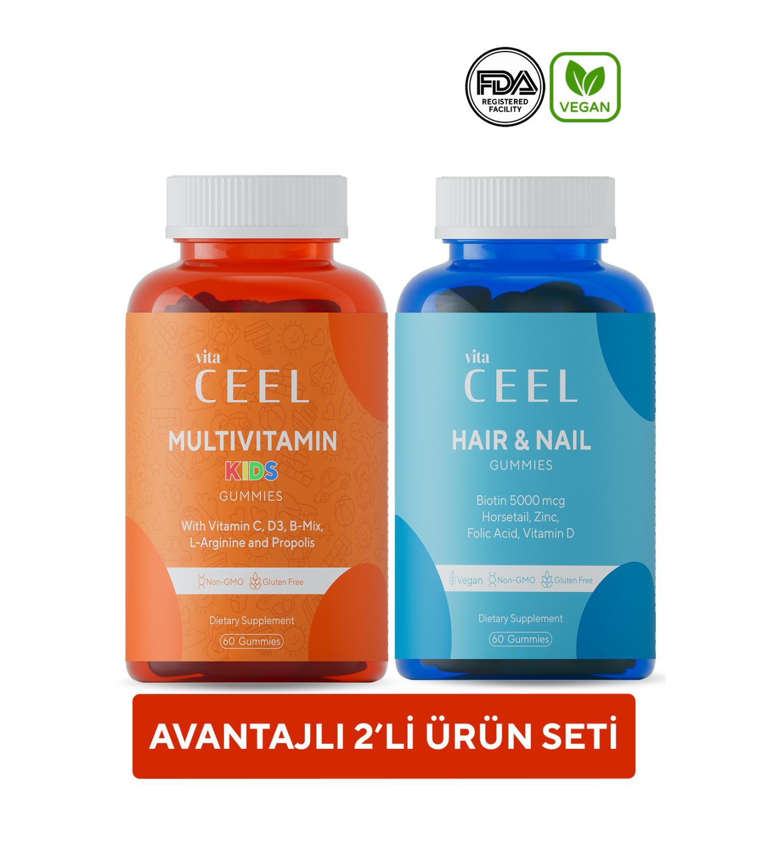 Vita Ceel 2-Pack Hair & Nails and Kids Gummy Chewable Vegan Vitamin - Buy Online on GoSupps.com