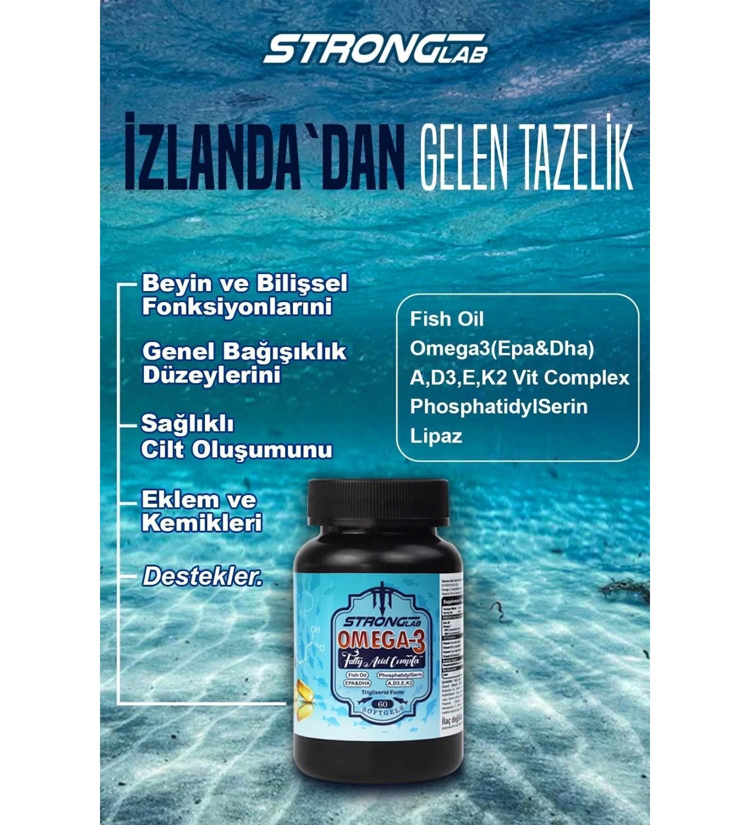 Strong Lab Iceland Premium Omega-3 Fish Oil 1200 Mg(EPA/DHA) D3 k2 Vitamin phosphatidylserine 60 Capsules - Buy Online on GoSupps.com