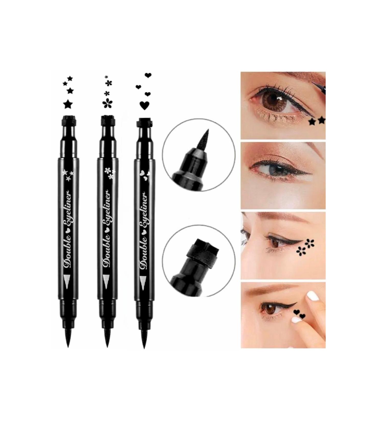 Lesvip's 3 Pieces Double-Sided Star Heart and Flower Stamped Black Felt Pencil Eyeliner Set - Buy Online on GoSupps.com