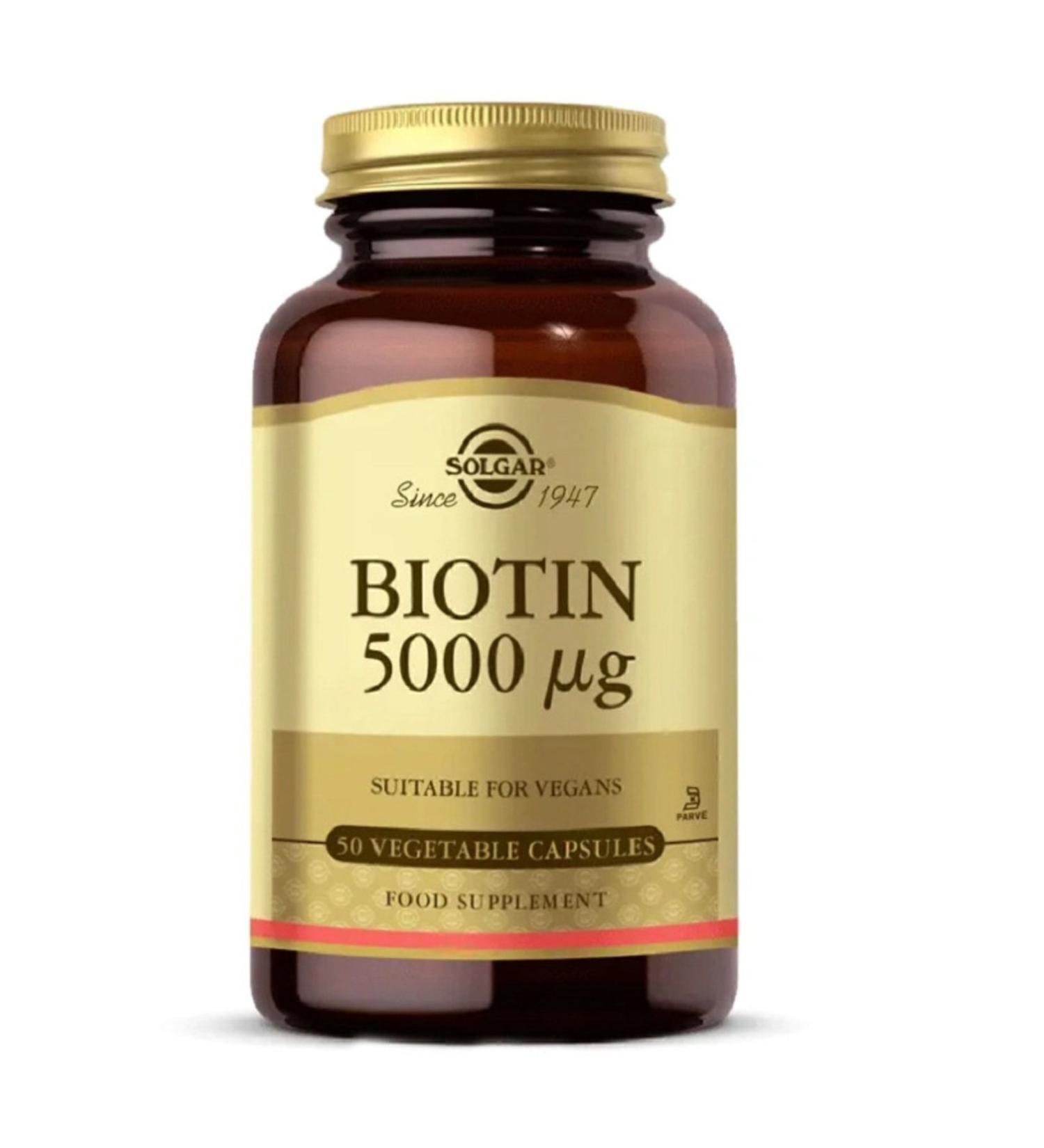 Solgar Biotin 5000 mg - 50 Herbal Capsules - Buy Online on GoSupps.com