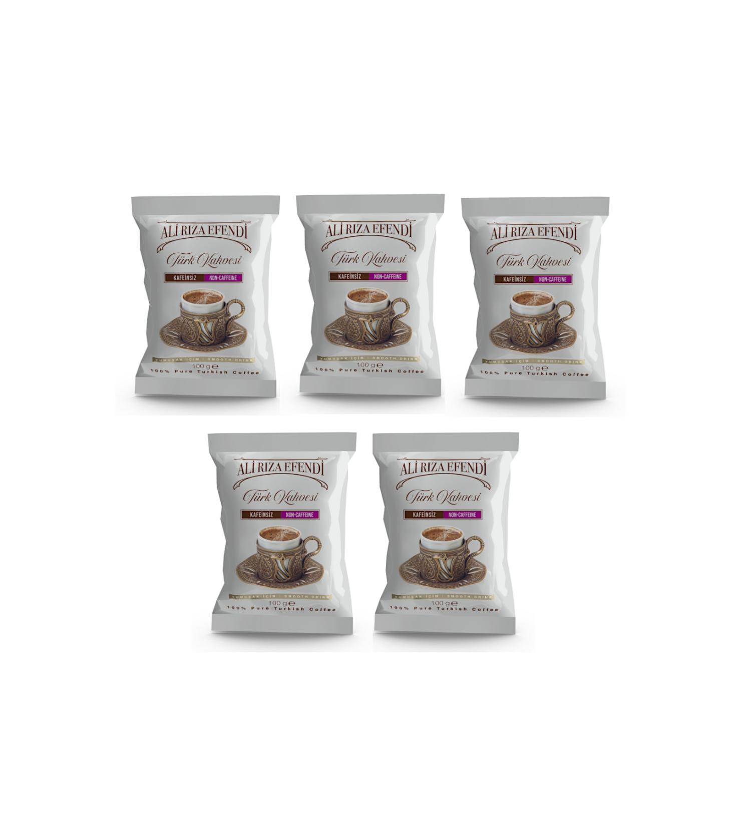 Ali Riza Efendi ALI RIZA EFENDI Decaffeinated Turkish Coffee BIO Soft Drink 100 gr X 5 Pieces SET OF 5