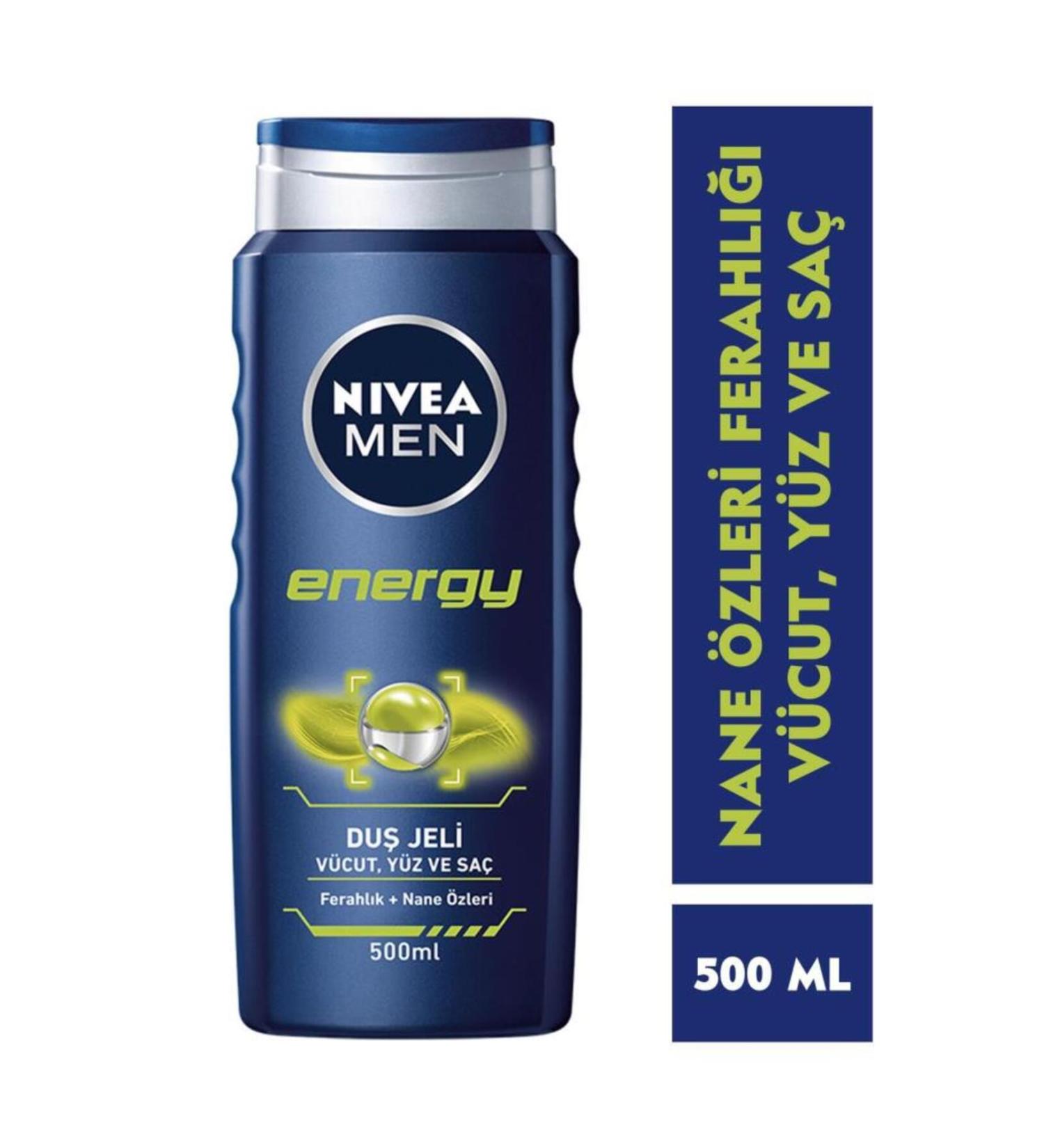 NIVEA MEN Men's Shower Gel Energy 500ml Complete Care Body Hair Face Mint Extracts Fresh Skin Feeling - Buy Online on GoSupps.com