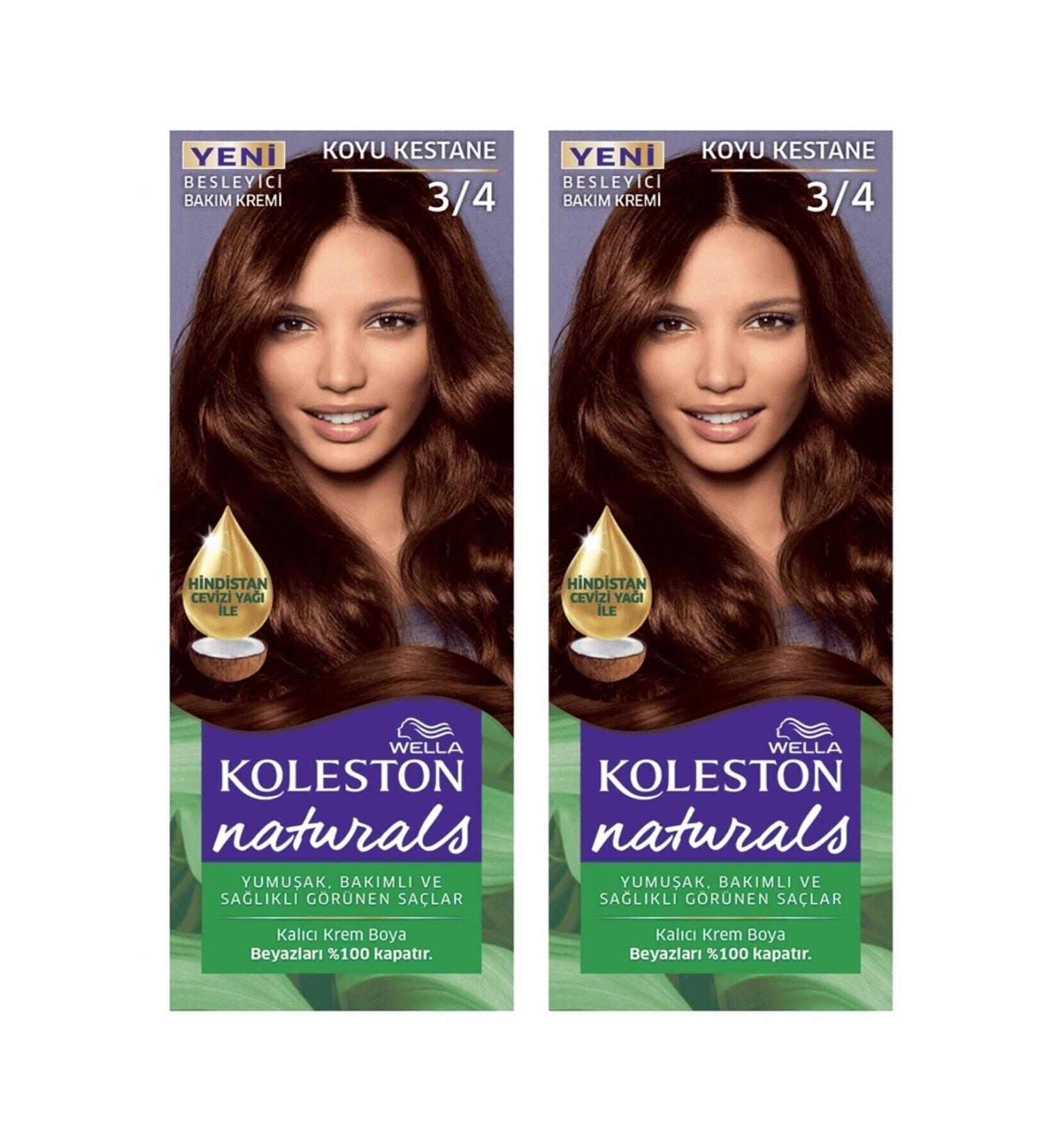 Wella Koleston Hair Dye Naturals 3/4 Dark Chestnut X 2 Pieces