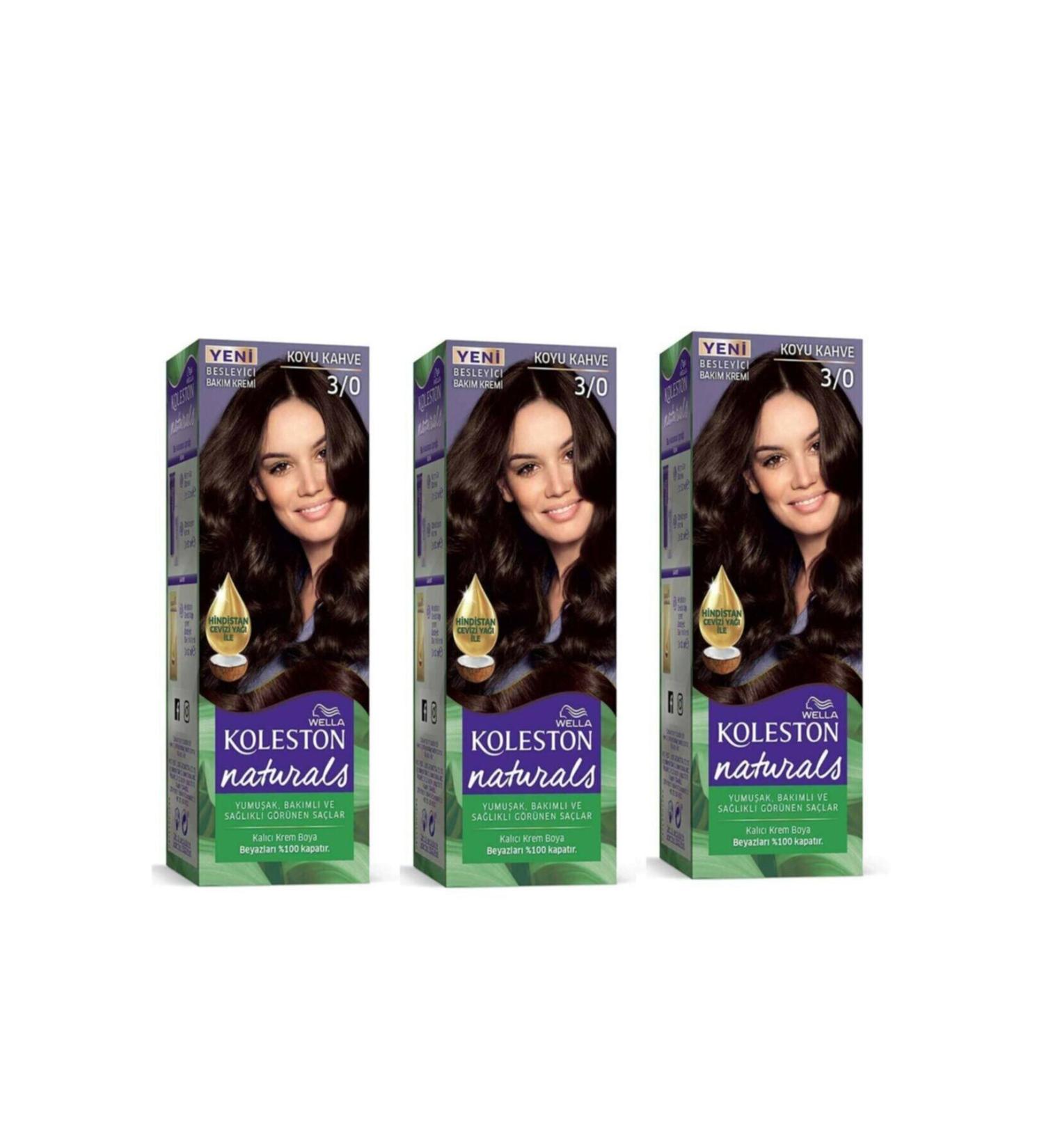 Wella Koleston Hair Dye Naturals 3/0 Dark Brown X 3 Pieces