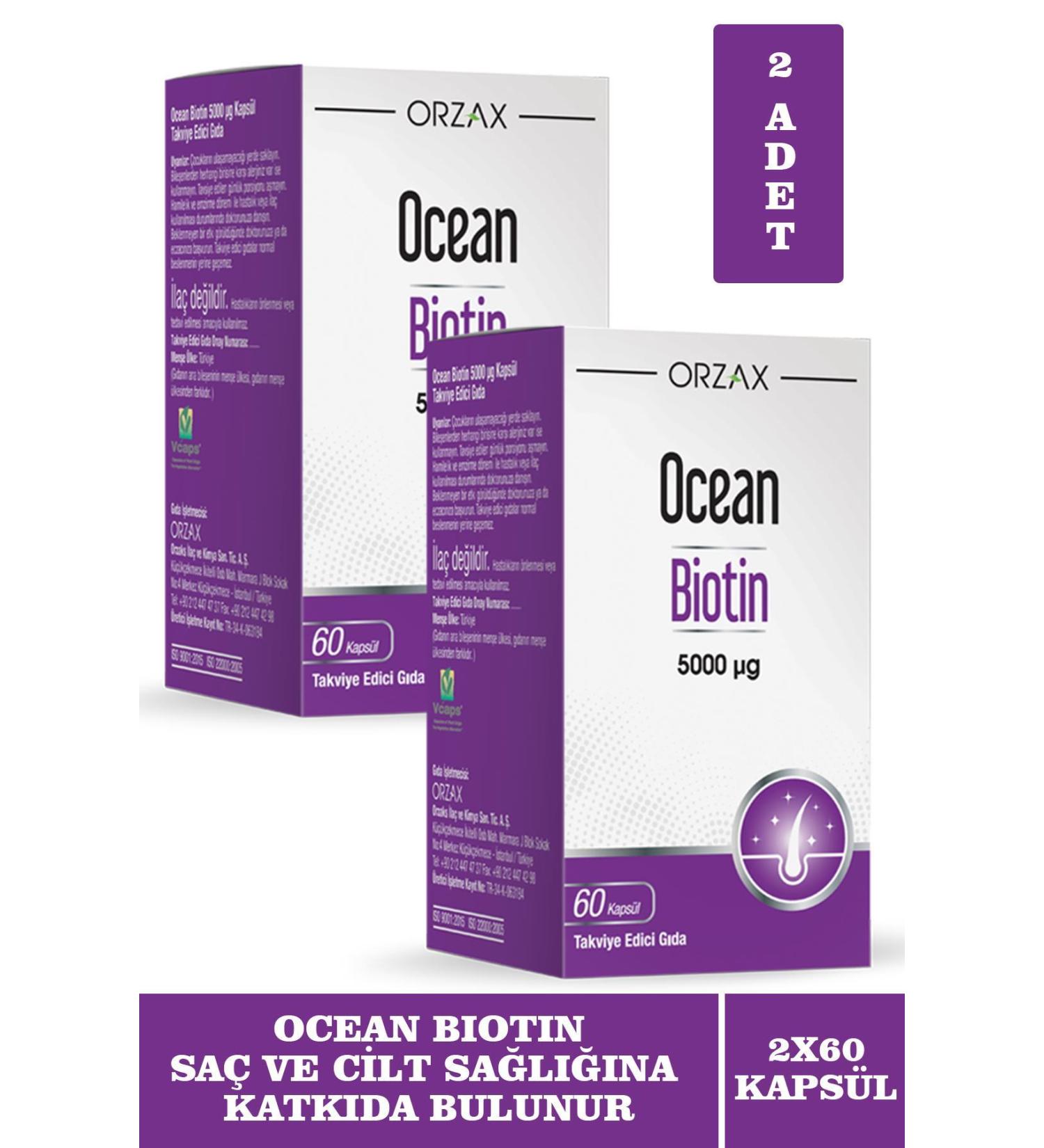 Orzax Ocean Biotin 5000 mcg 60 Capsules 2 Pieces