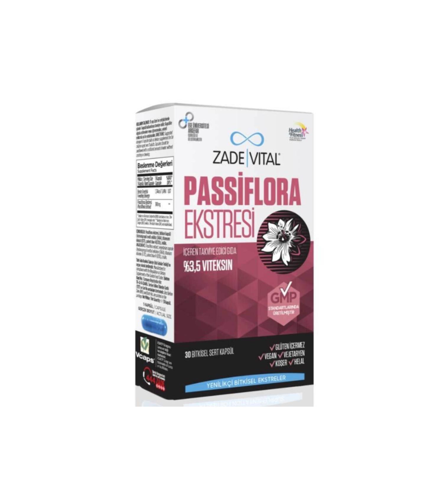 Zade Vital Passiflora Extract Containing Supplementary Food 30 Herbal Capsules