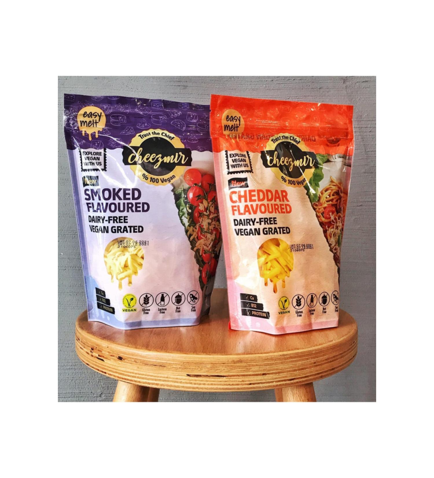 Cheezmir Smoke Flavored Smoked Vegan Grater 200 G + Vegan Grated Cheddar 200 G