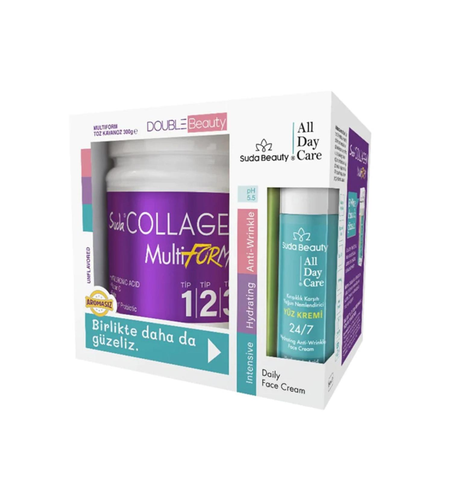 Suda Collagen Double Beauty Multiform Collagen 300 gr & Suda Beauty All Day Care Face Cream 50ml