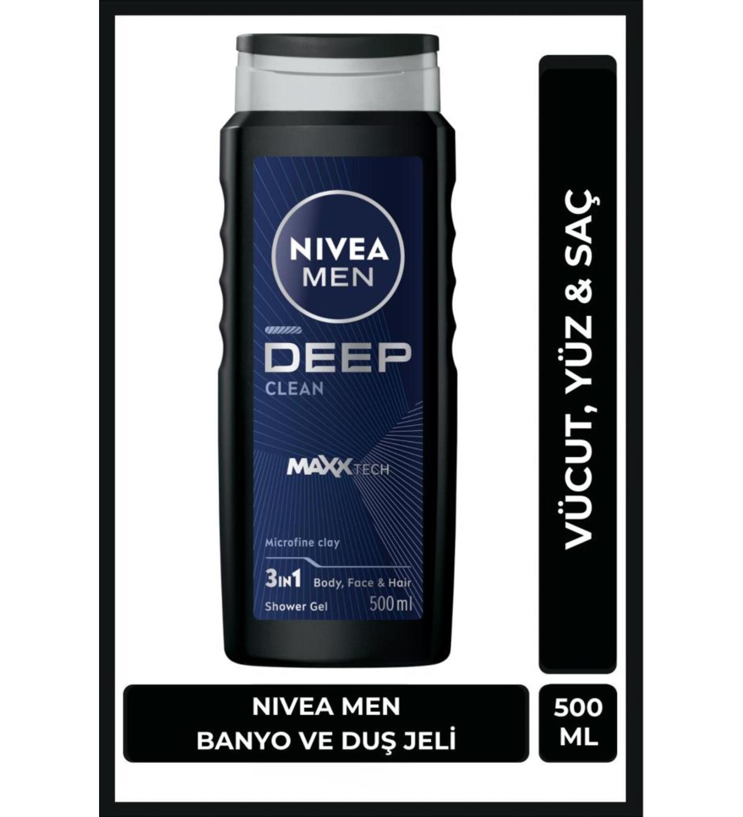 NIVEA Men Men's Deep Dimension Bath and Shower Gel 500ml 3 in 1 Complete Care Body Hair and Face - Buy Online on GoSupps.com
