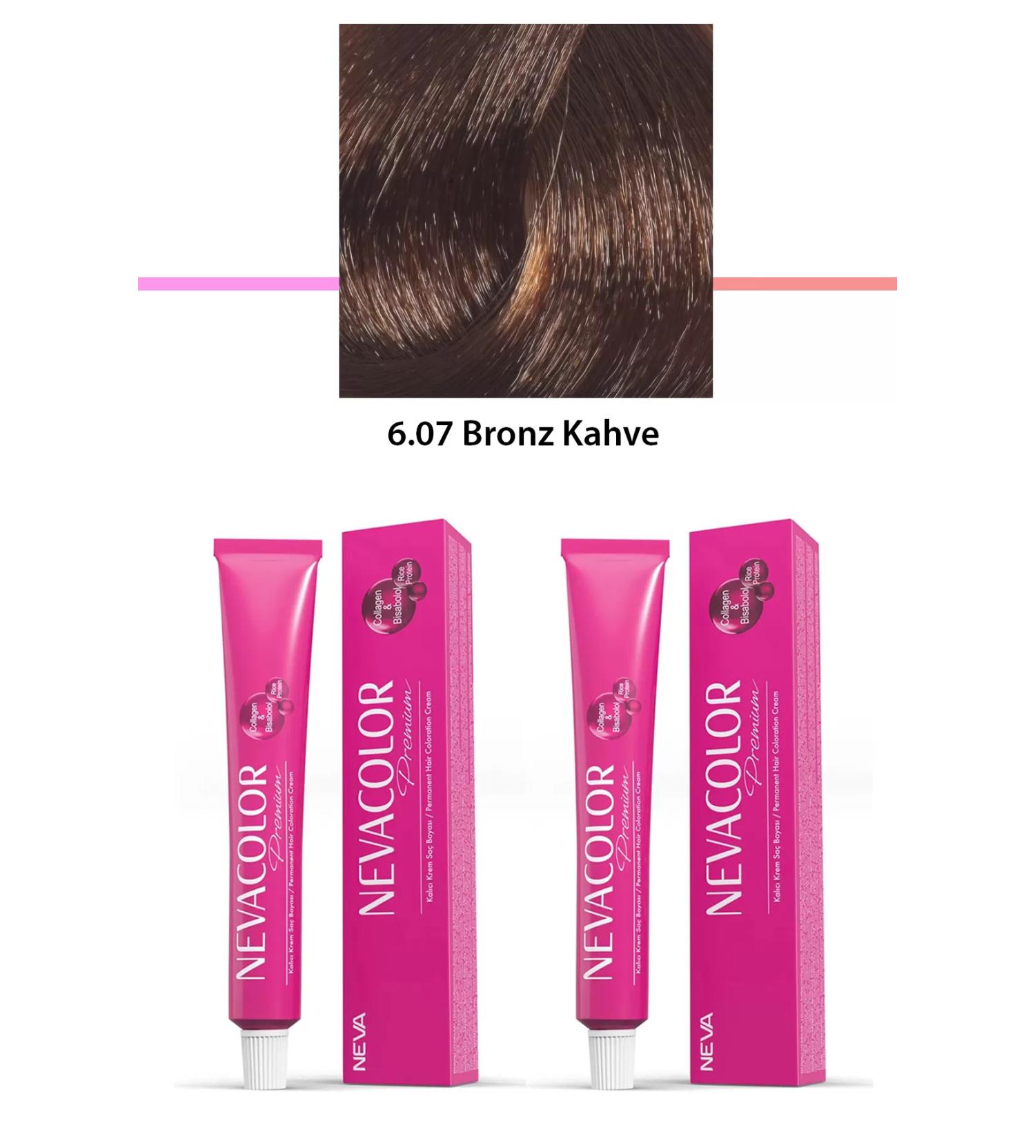Set of 2 Premium 6.07 Bronze Brown - Permanent Cream Hair Dye 2 X 50 g Tube