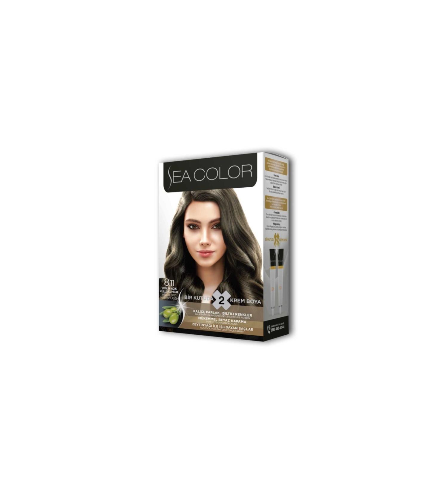 Sea Color 2 Tube Cream Hair Dye Set Intense Light Ash Blonde No: 8.11