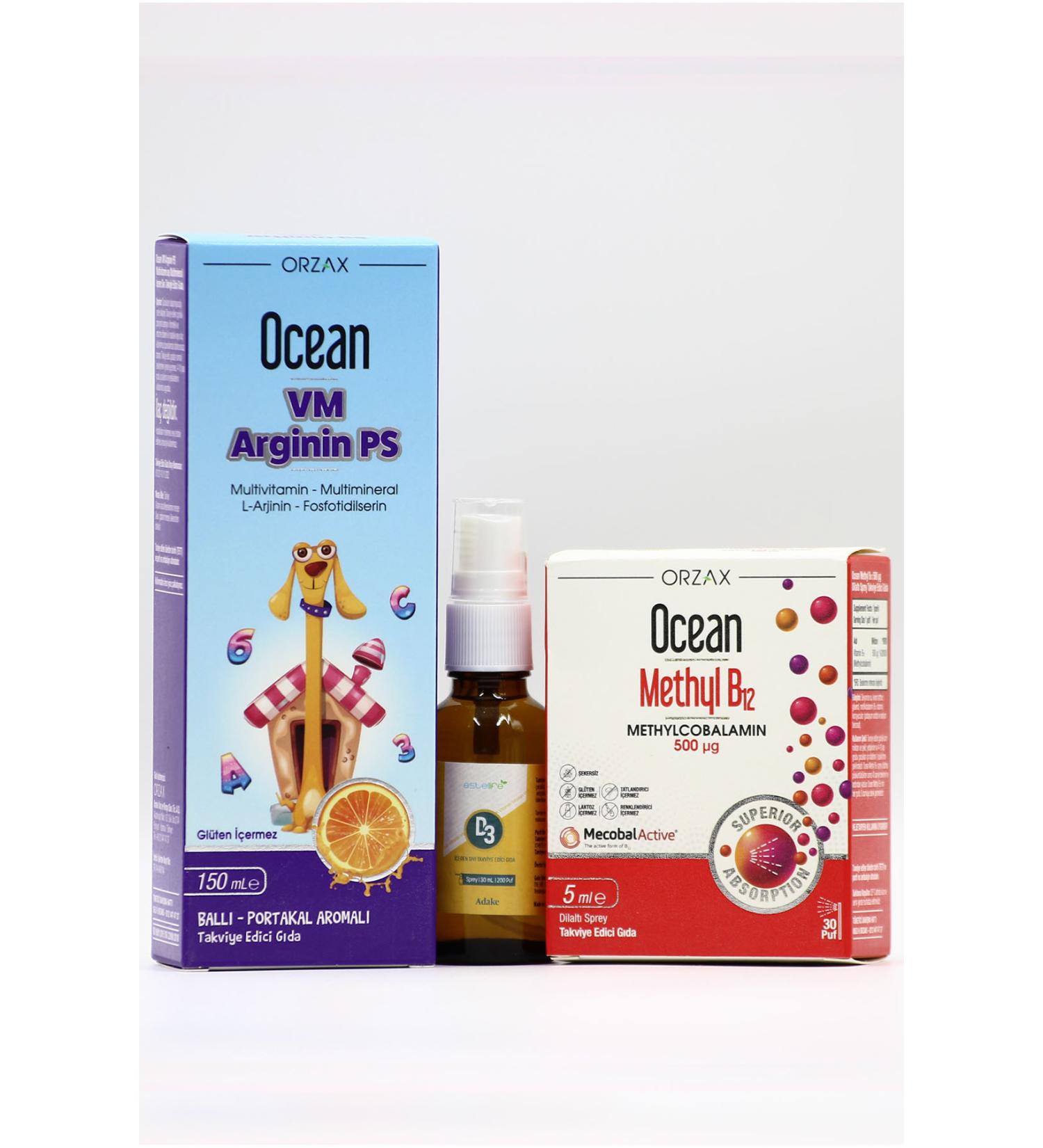 Ocean VM Arginine PS D3 Spray and Methyl B12 - Powerful Vitamin and Immunity Package for Kids - Buy Online on GoSupps.com