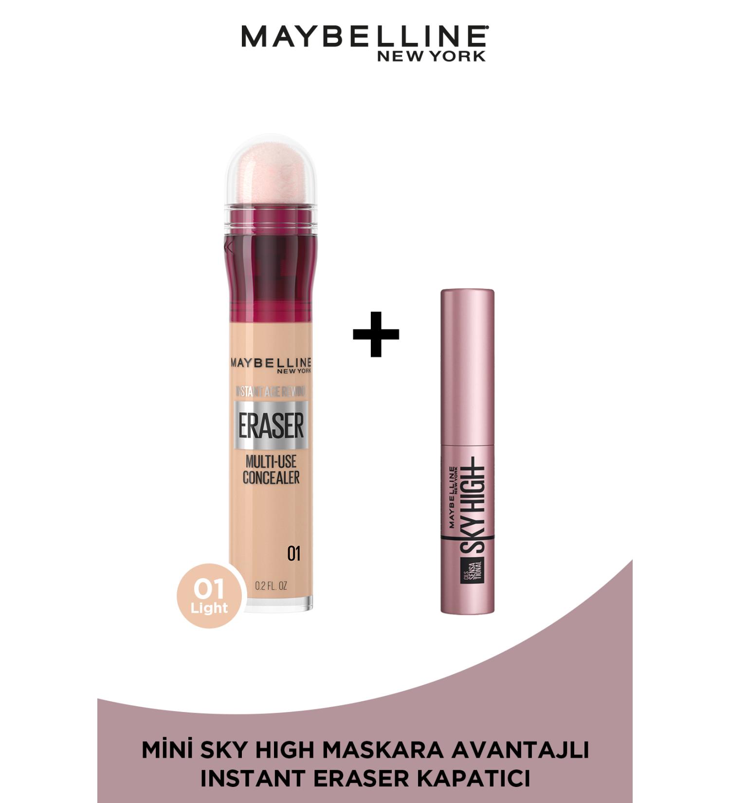 Maybelline New York Instant Anti Age Eraser Concealer 01 Light + Mini Sky High Mascara Makeup Set - Buy Online on GoSupps.com