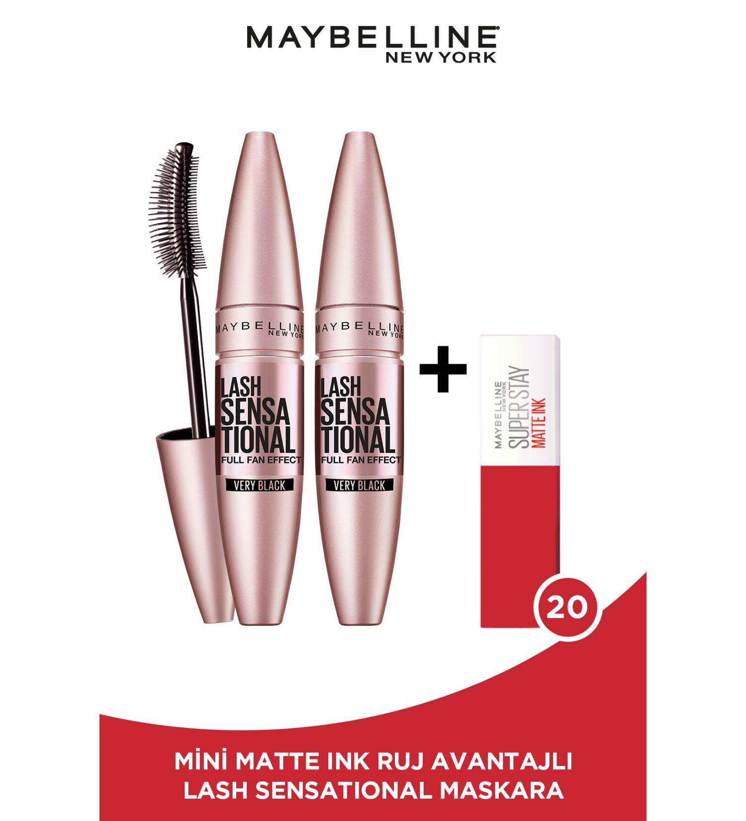 Maybelline New York 2-pack Lash Sensational Black Mascara + Mini Super Stay Matte Ink Liquid Matte Lipstick 20 - Pioneer - Buy Online on GoSupps.com