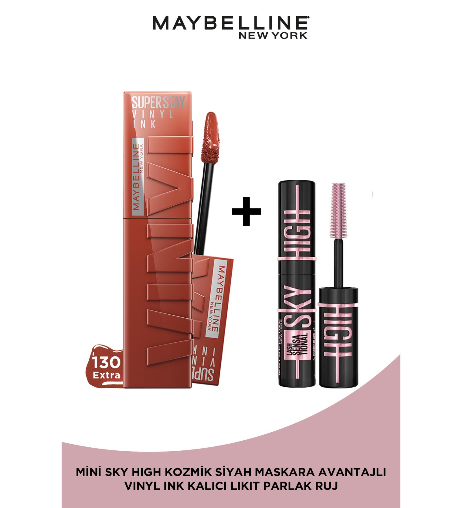 Maybelline New York Vinyl Ink Long-Lasting Nude Liquid Shiny Lipstick 130 Extra & Mini Sky High Cosmic Black Mascara - Buy Online on GoSupps.com