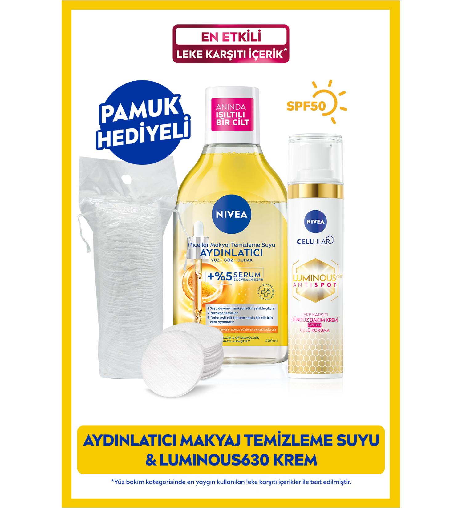 NIVEA Brightening Micellar Make-Up Remover Water 400ml and Luminous630 Anti-Spot Day Face Cream 40ml - Buy Online on GoSupps.com