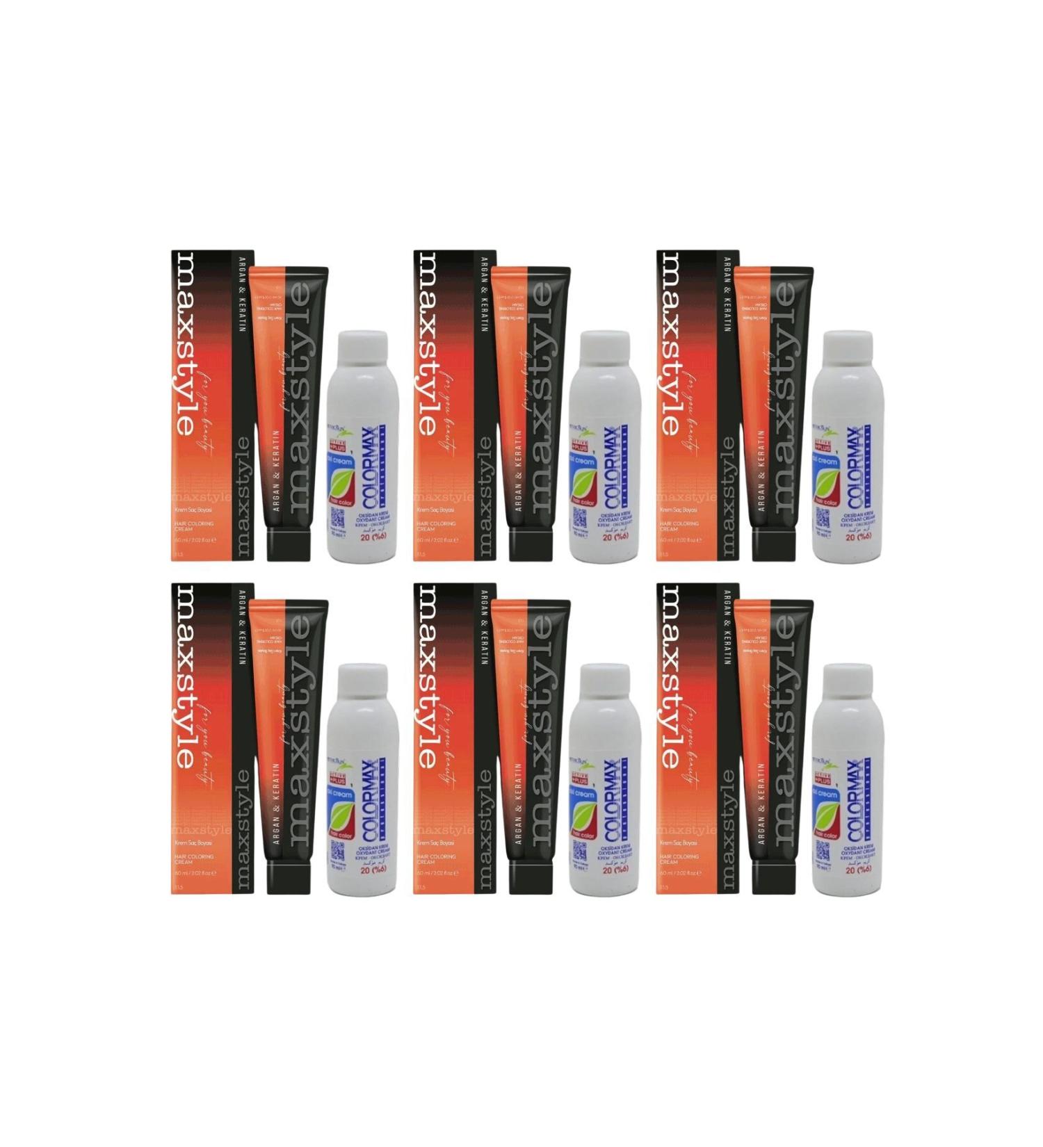 MAXSTYLE New Argan Keratin 2025/01.10 Blue Black 60 Ml 6 Pieces Hair Dye + 6 Pieces 90 Ml Oxidant Set
