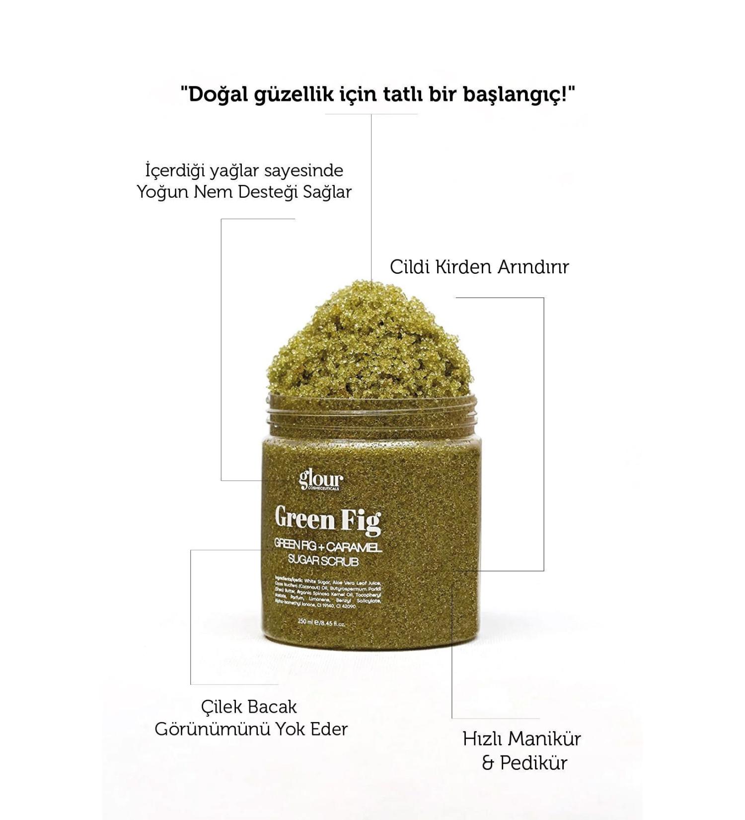 GLOUR Green Fig & Caramel Sugar Scrub 250 ml / Purifying and Renewing Fig & Caramel Extract - Buy Online on GoSupps.com