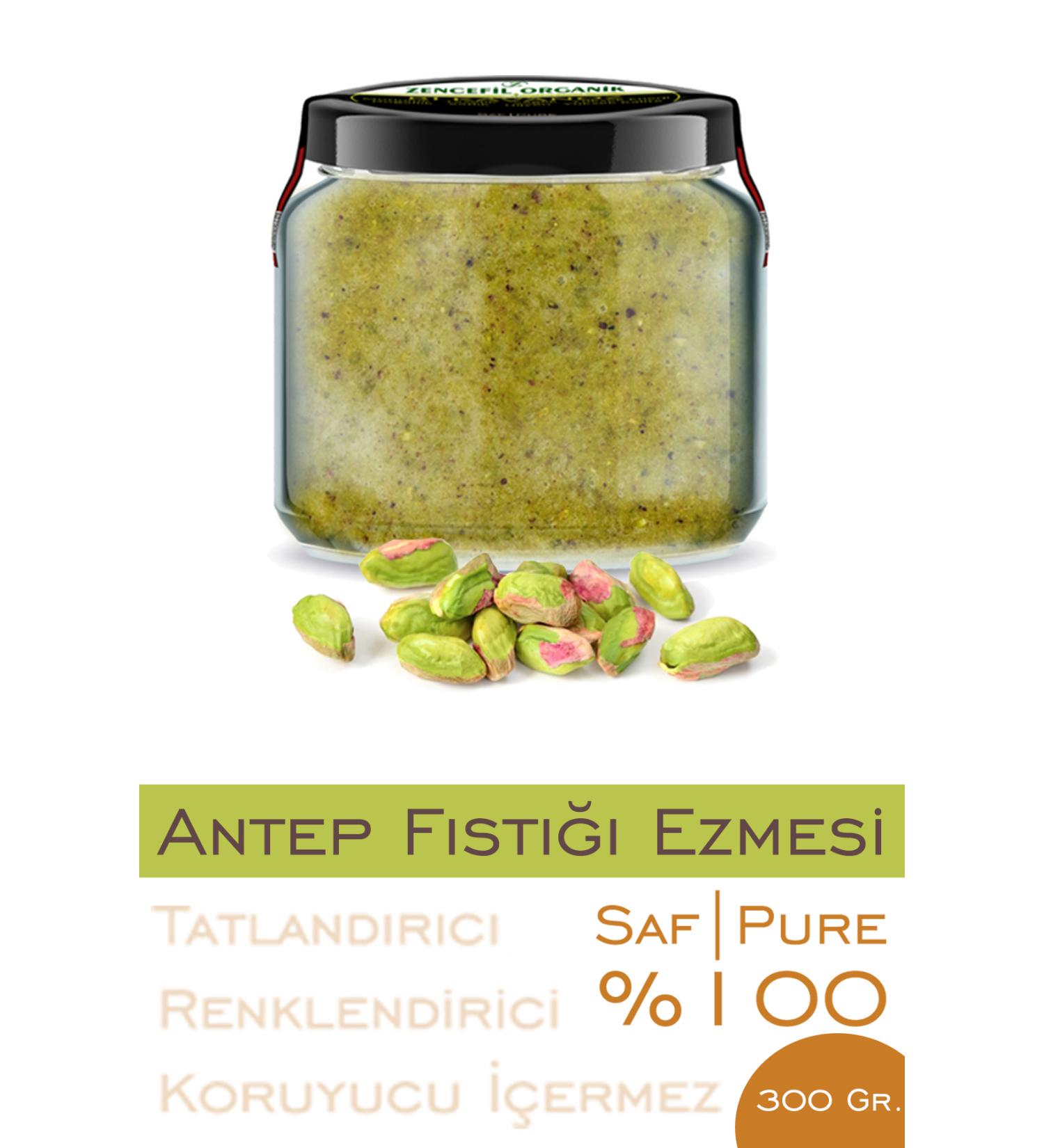Zencefil Organic 0 Pure Pistachio Paste No Sugar Added One Jar 330 cc. Pistachio Paste in Glass Jar