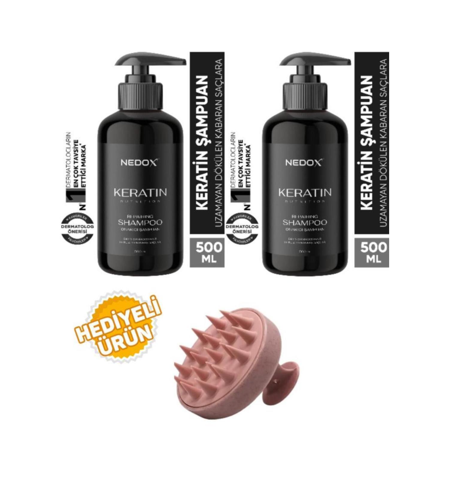 NEDOX 2 Pieces Keratin Hair Care Shampoo for Damaged Hair 500 ml + Hair Massage Comb