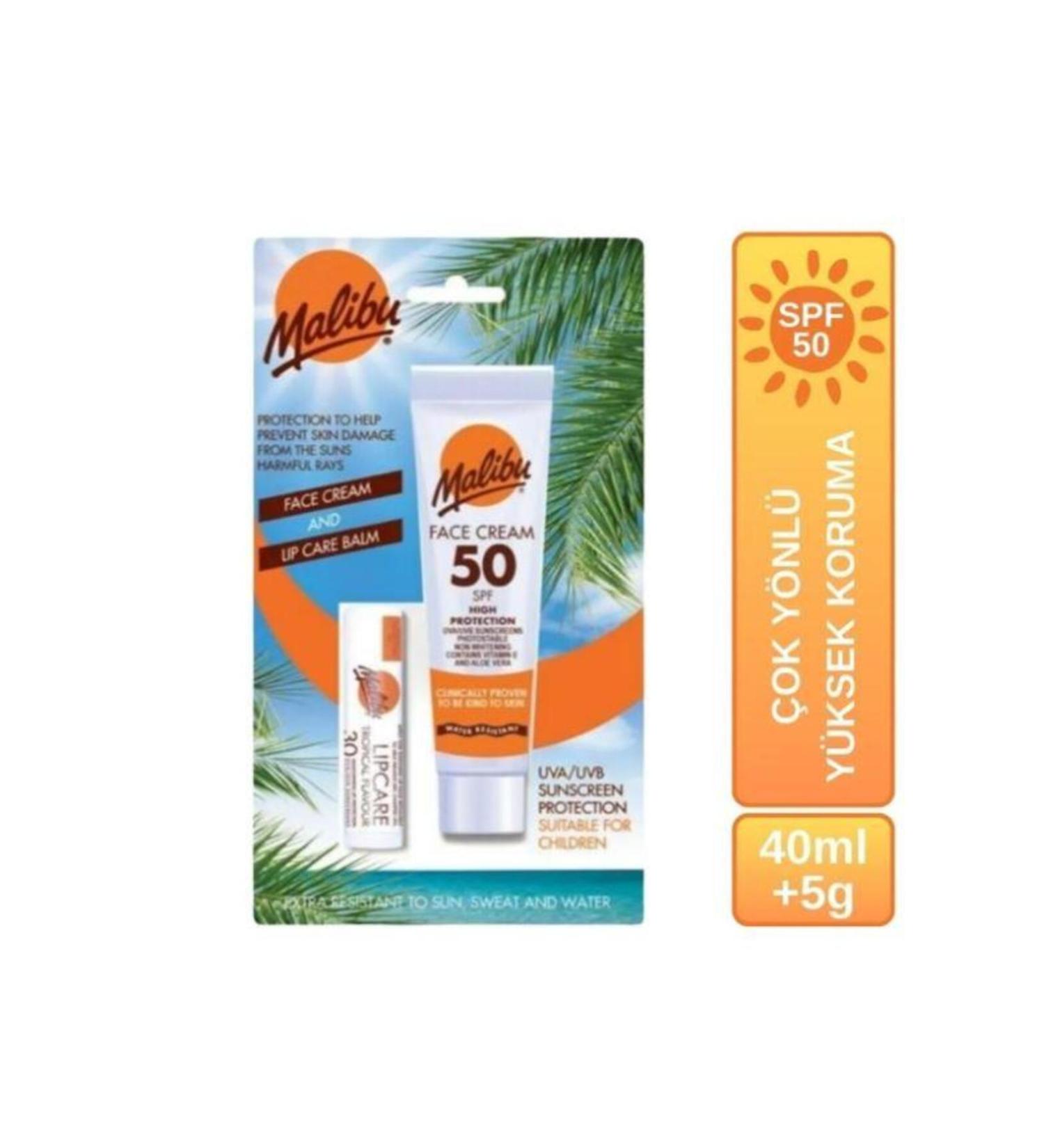 Malibu Sunscreen Face Lotion Spf50 Lip Protector & Moisturizer Spf30